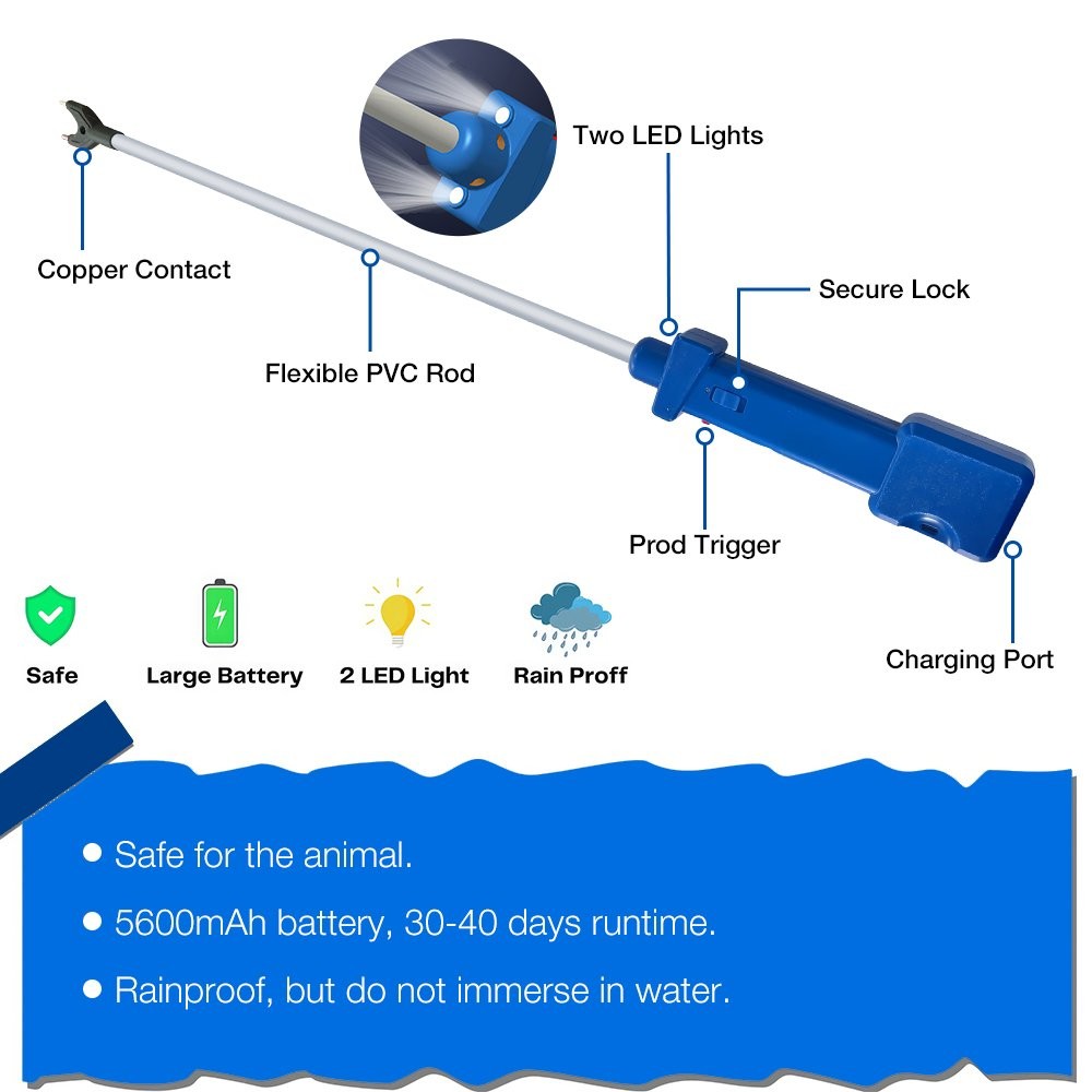 Rechargeable 10000V Cattle Prodder Handheld Electric Shock Livestock Prod +Light
