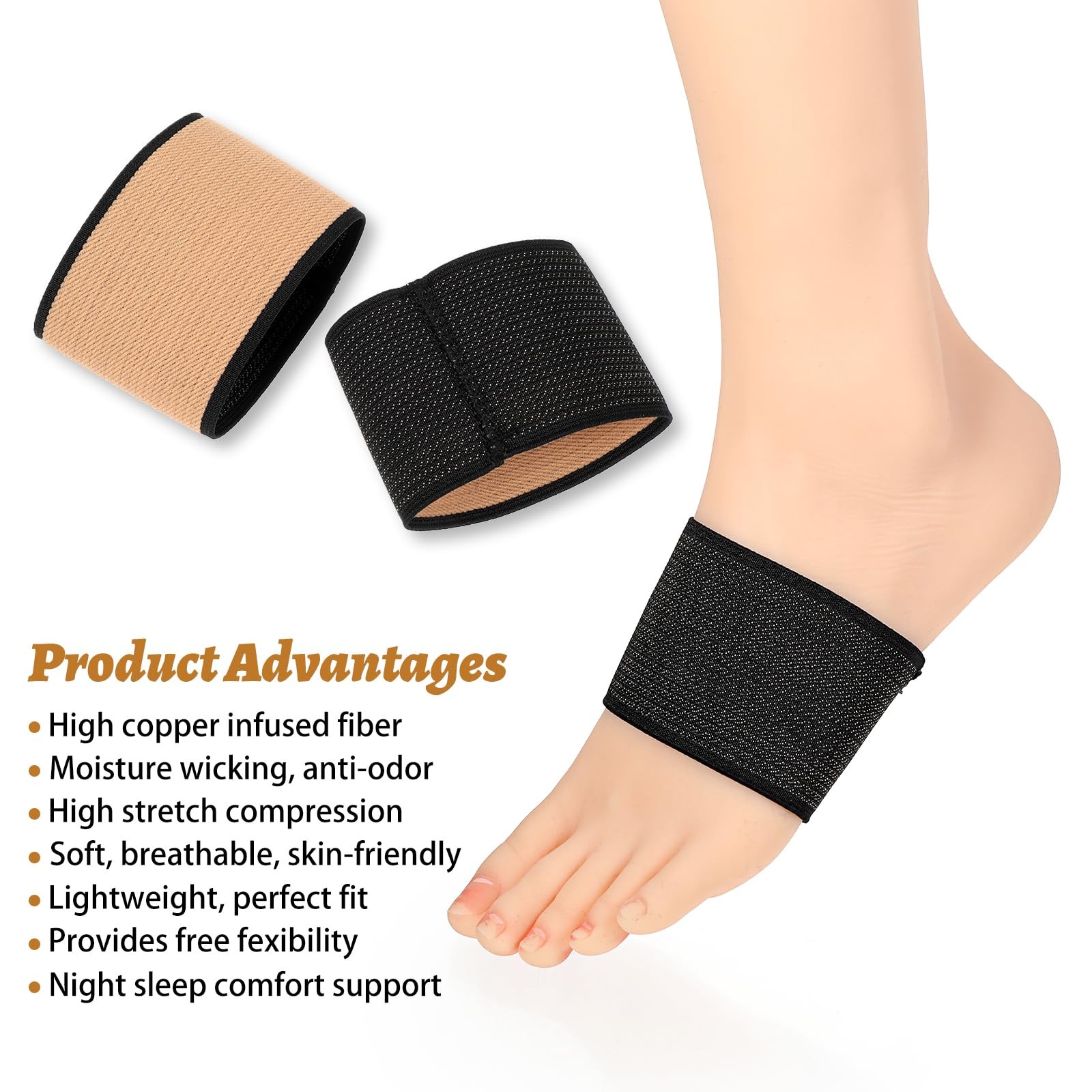 2 Pairs Arch Support Sleeves Plantar Brace Compression Bands Copper Arch Support