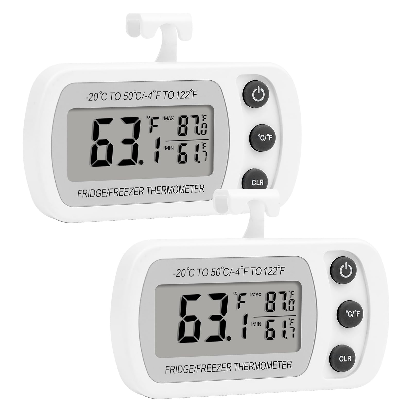 Lasubst Digital Refrigerator Thermometer 2 Pack for Fridge Freezer White