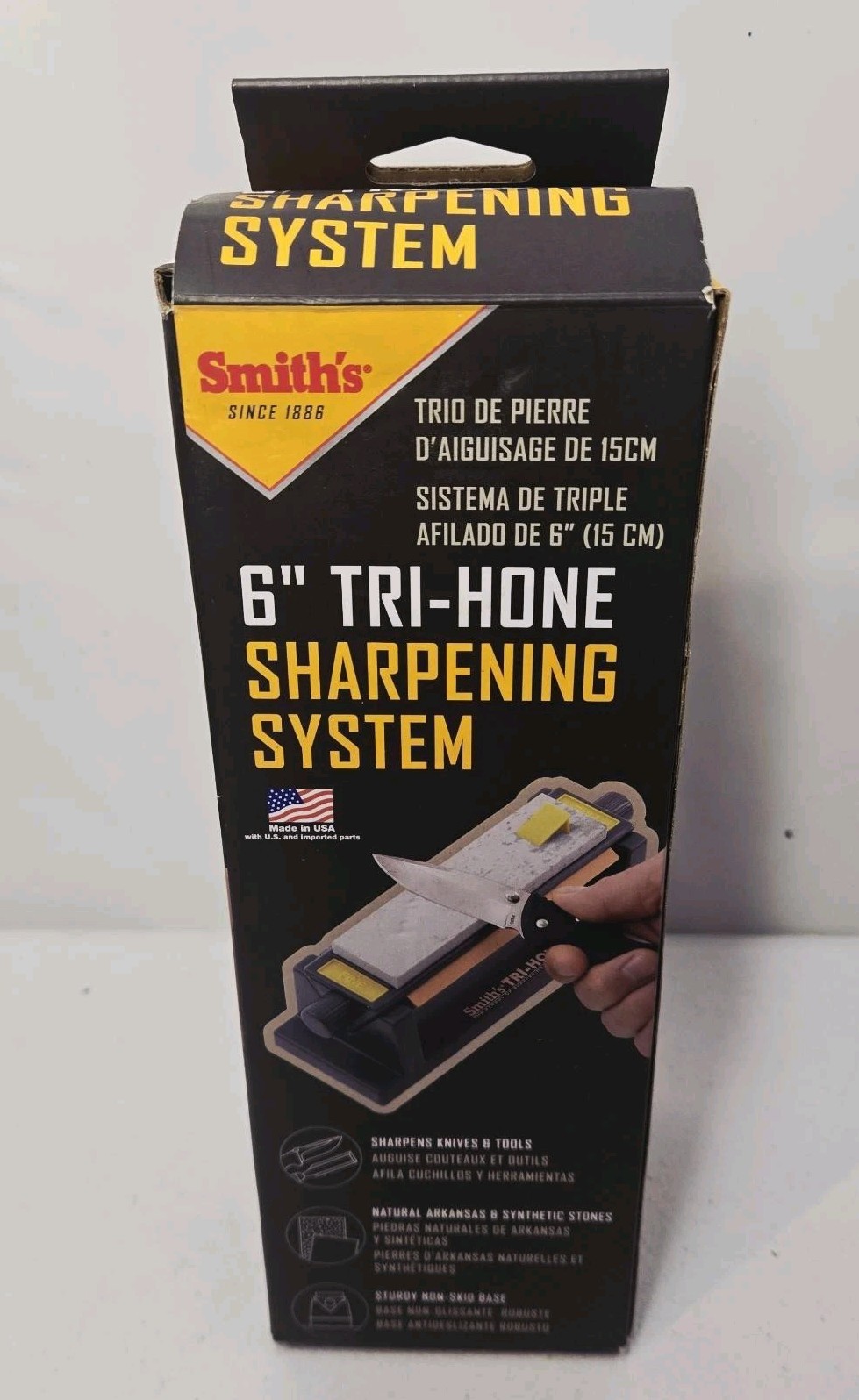 Smith's TRI6 6" Tri-Hone Sharpening System Knife Tool Sharpener 3 Stone used.