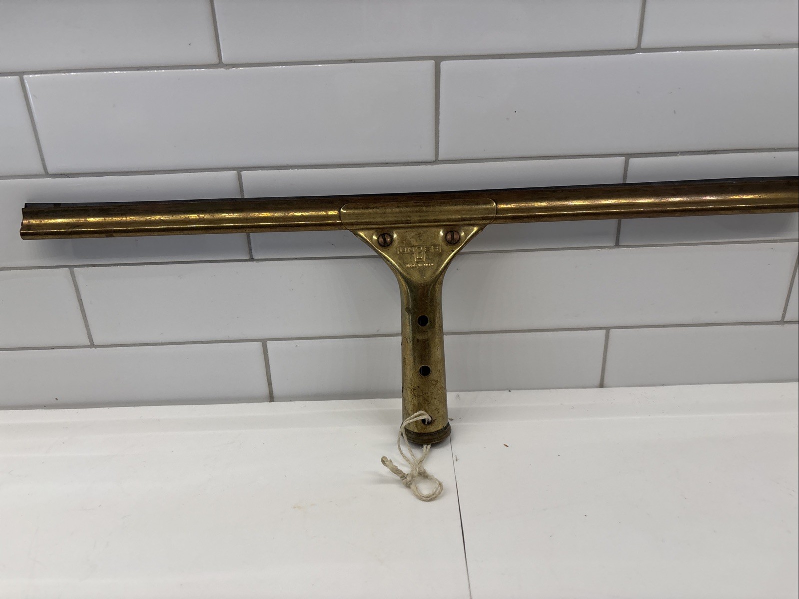 Vintage UNGER Brass Handle Squeegee 17.5"  Window Cleaner Washing Drying USA