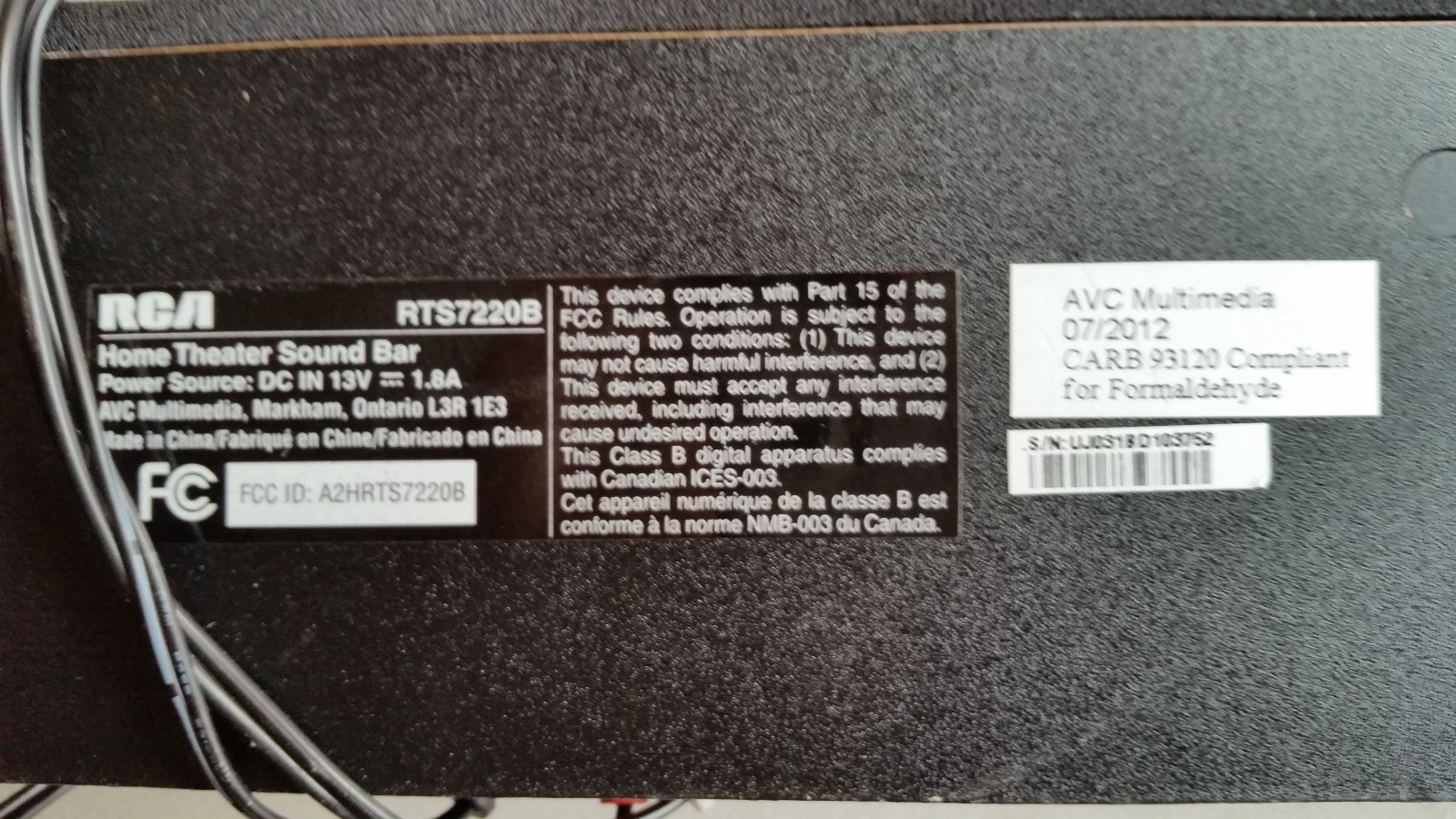 RCA Model RTS7220B Home Theater Bluetooth Soundbar