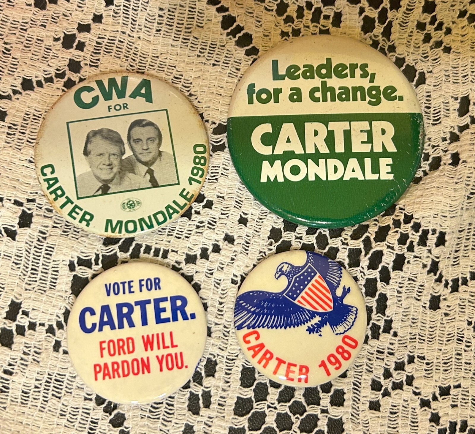 Jimmy Carter 4 Political pinback buttons 1976 Mondale 1980