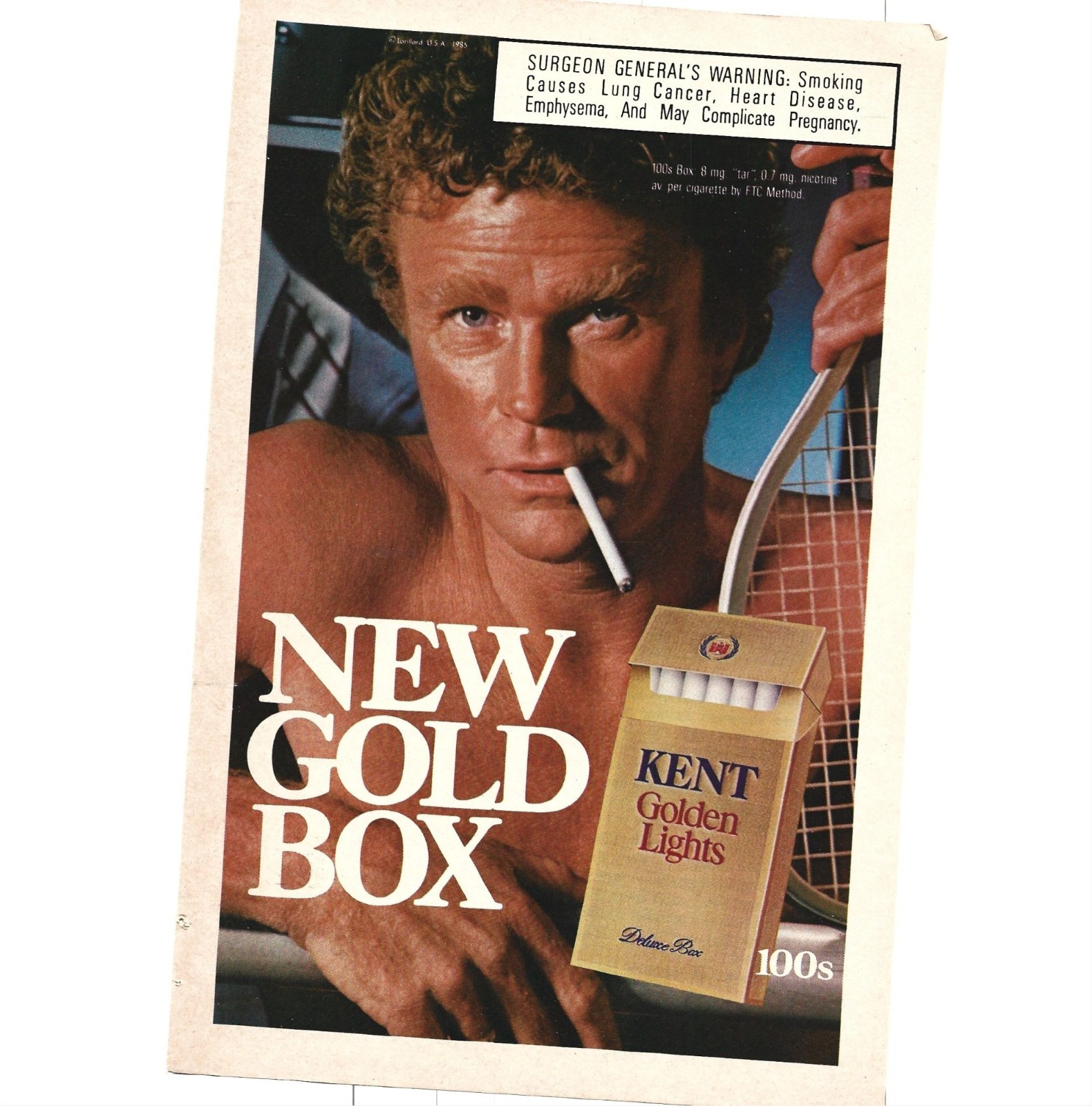 Vintage Kent Golden Lights Cigarette Advertisement Print 1980s Tennis Rack