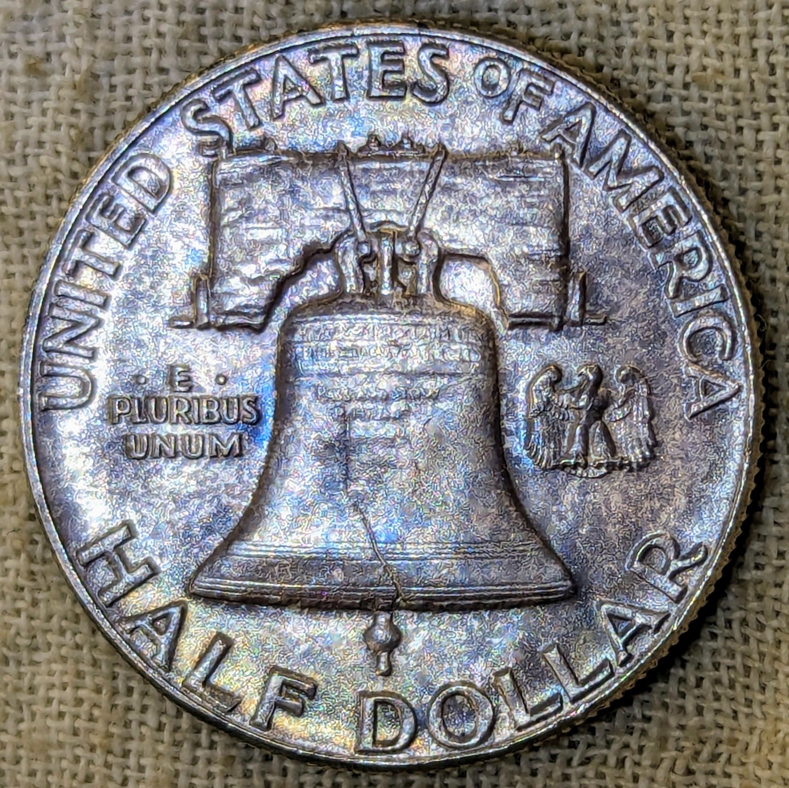 1957 Franklin Half Dollar UNC BU FBL : Rainbow Tone, Full Bell Lines - .9 Fine