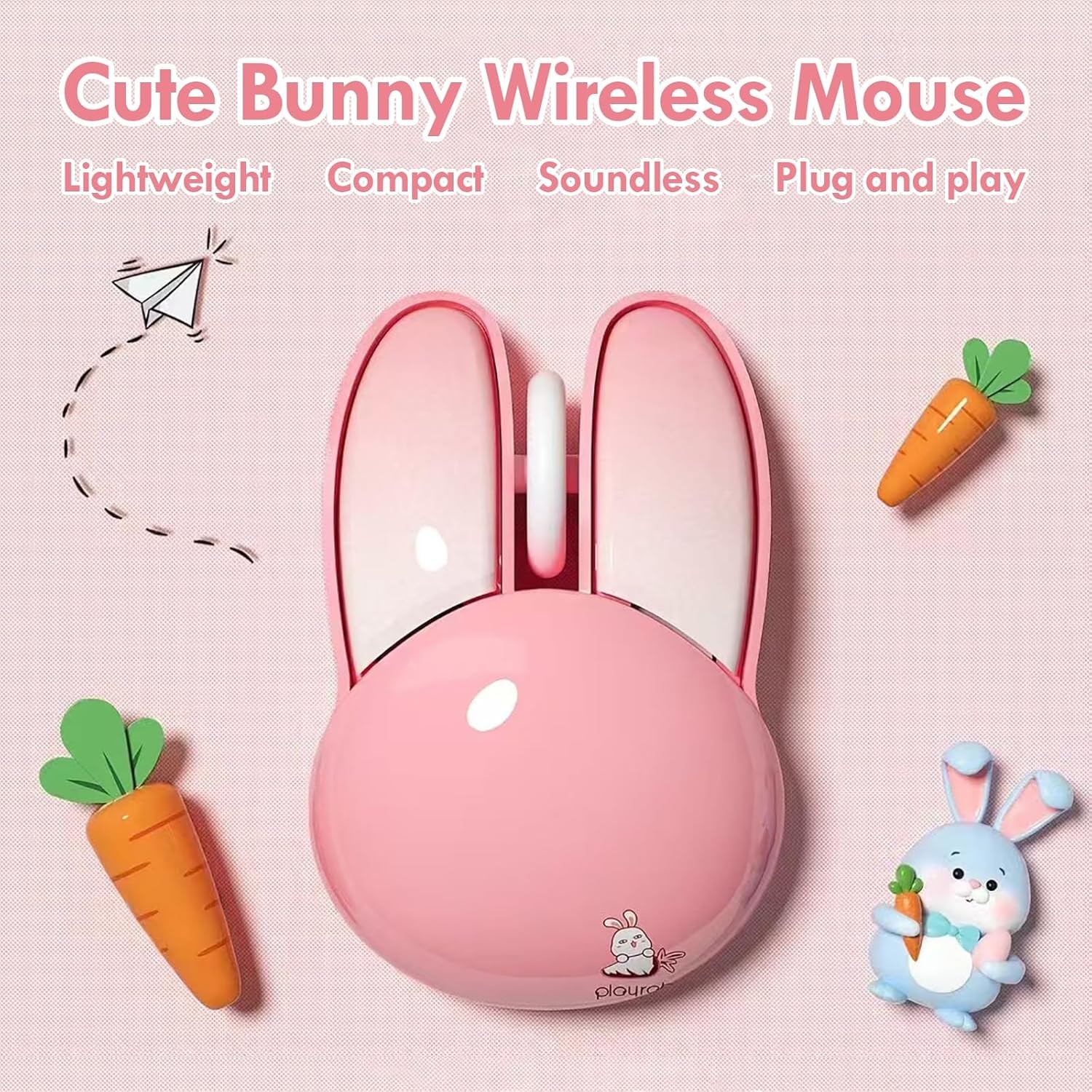 Wireless Mouse Cute Pink Kawaii Bunny Shape Rabbit Design Portable Girls Kids