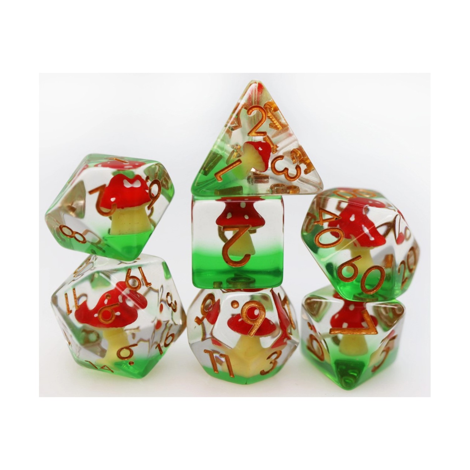 Foam Brain Assorted Inclusions Dice Poly Set - Fairy Ring w/Gold (7) New