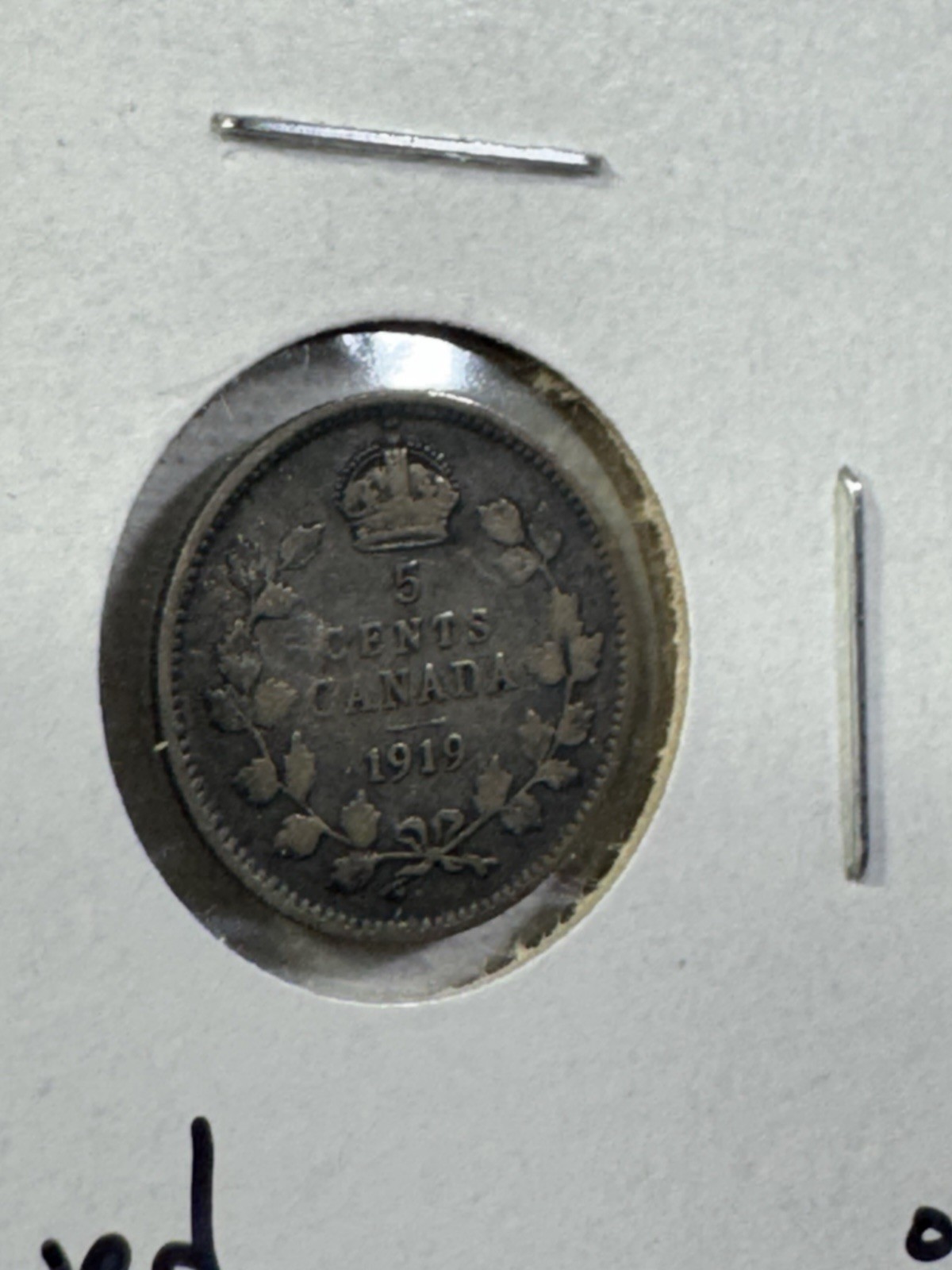 1919 Canada 5 Cents Silver Coin Cleaned