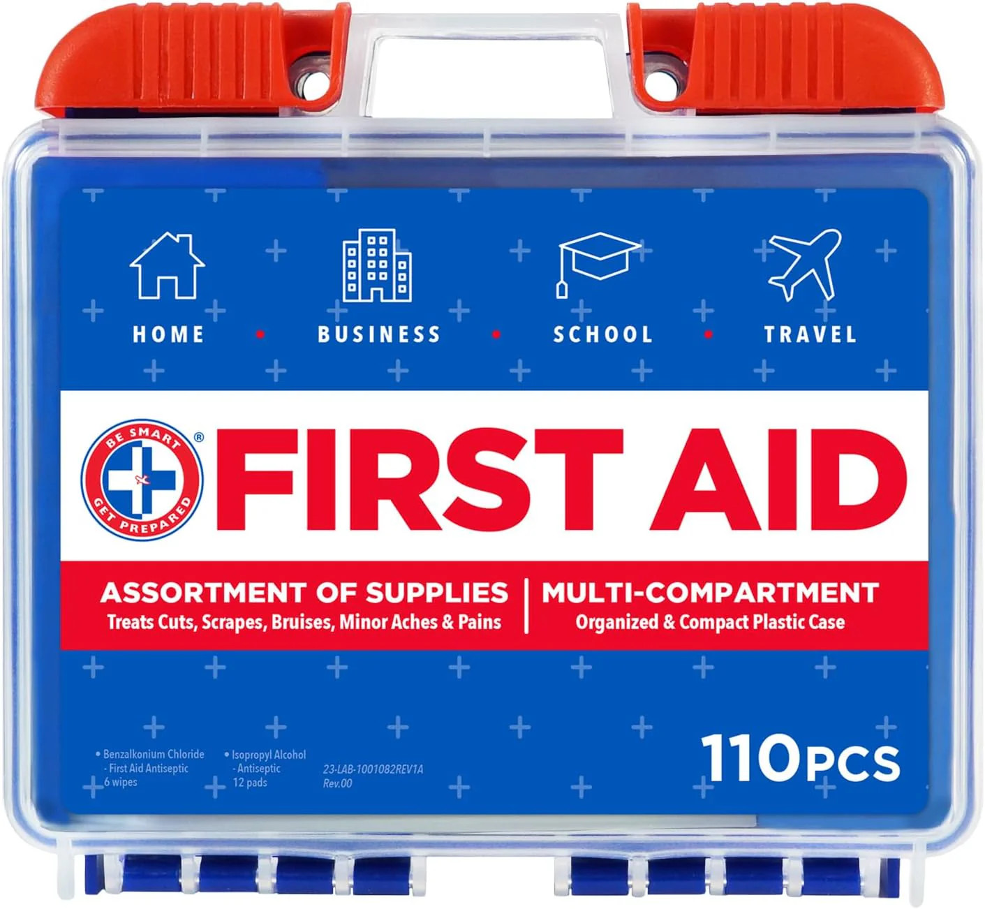 Be Smart Get Prepared 110 pc First Aid Kit: Clean, Treat, Protect Minor Cuts, Ho