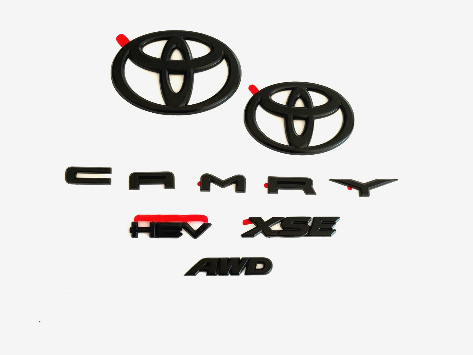 NEW OEM TOYOTA 2025+ CAMRY HYBRID XSE AWD HEV BLACKOUT EMBLEM OVERLAYS KIT SET