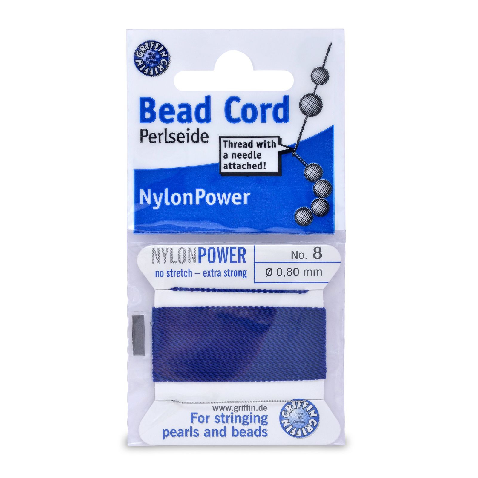 Griffin Nylon Size #8 Color Dark Blue 2 Meter Card with Needle