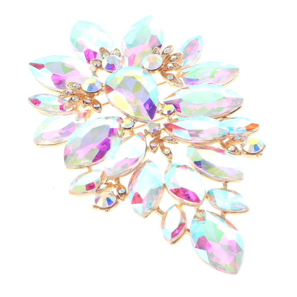 Gold Tone Metal Extra Large Crystal Flower Brooch P1493-GAB