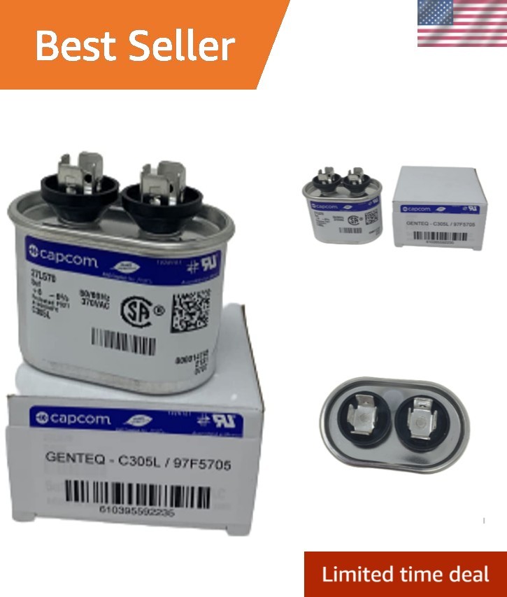 C305L / 27L570 GE Capacitor Oval 5 uf MFD 370 Volt 97F5705 Replaces Old Z97F5...