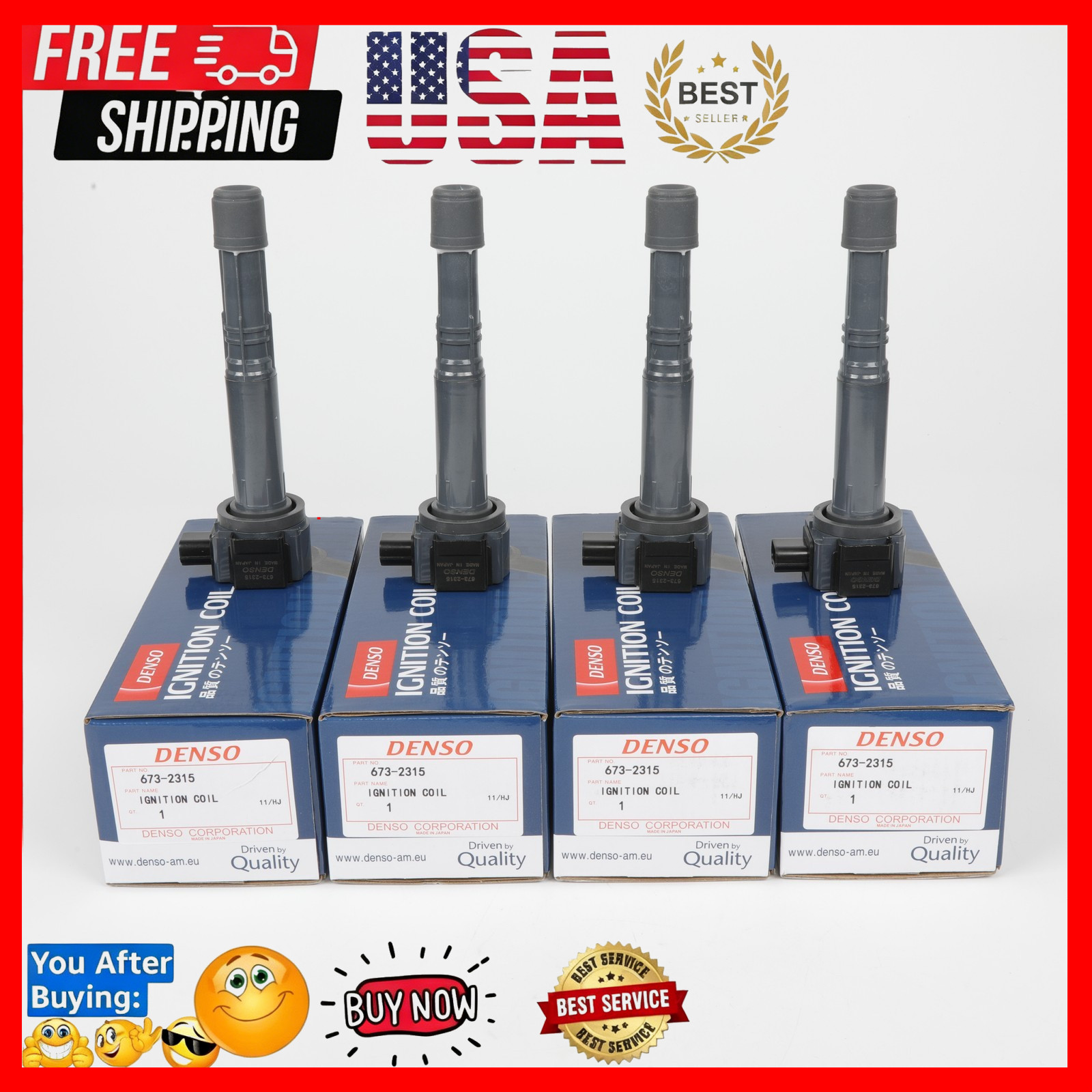 30520-5A2-A01 4PCS Denso Ignition Coil 673-2315 For Honda Accord CR-V Acura 2.4L
