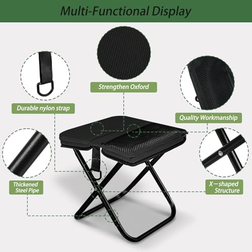Foldable Backpack Stool, Portable Stool & Pocket Chair for Camping Black