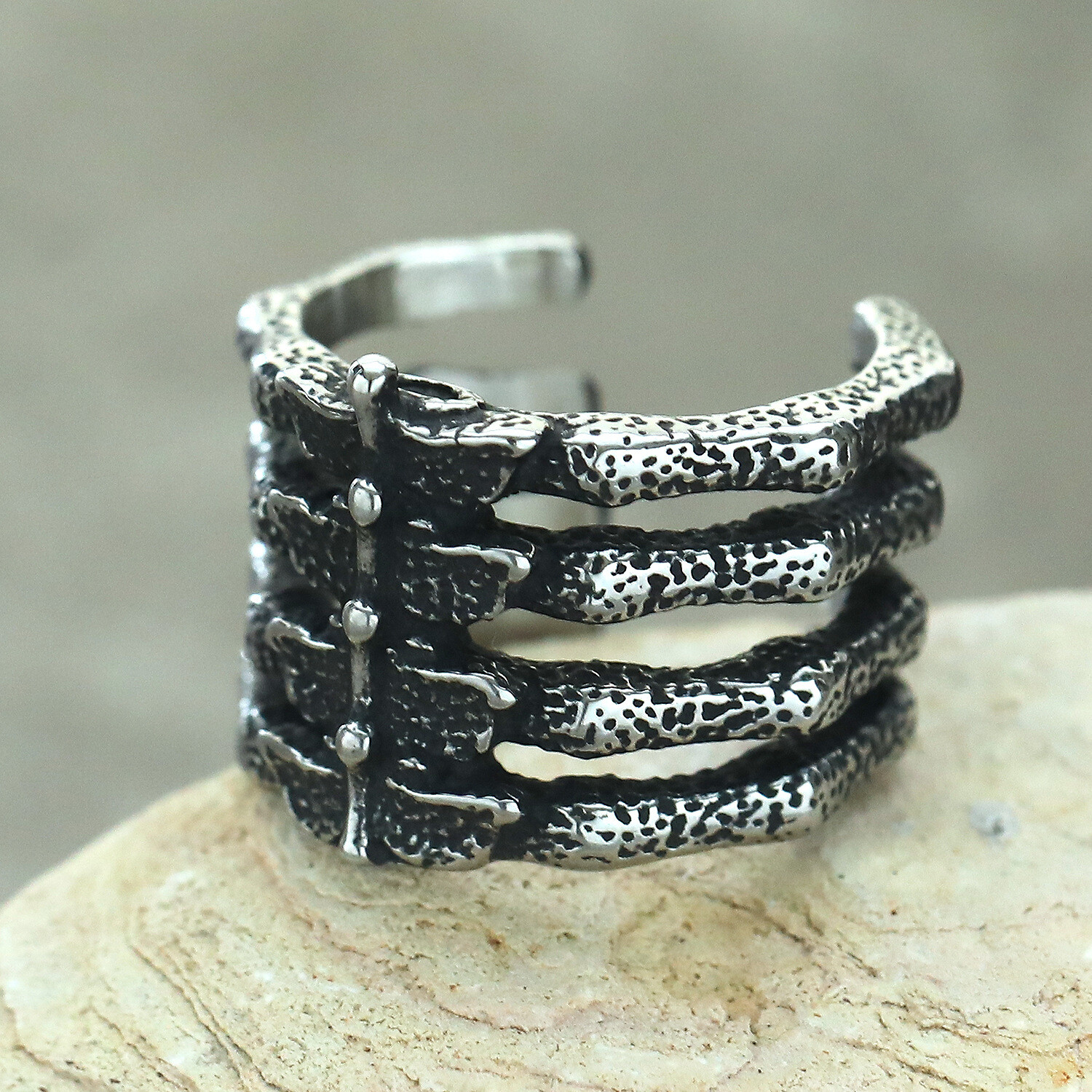 Gothic Rib Bone Frame Ring Stainless Steel Men's Heavy Biker Punk Ring Size 7-13
