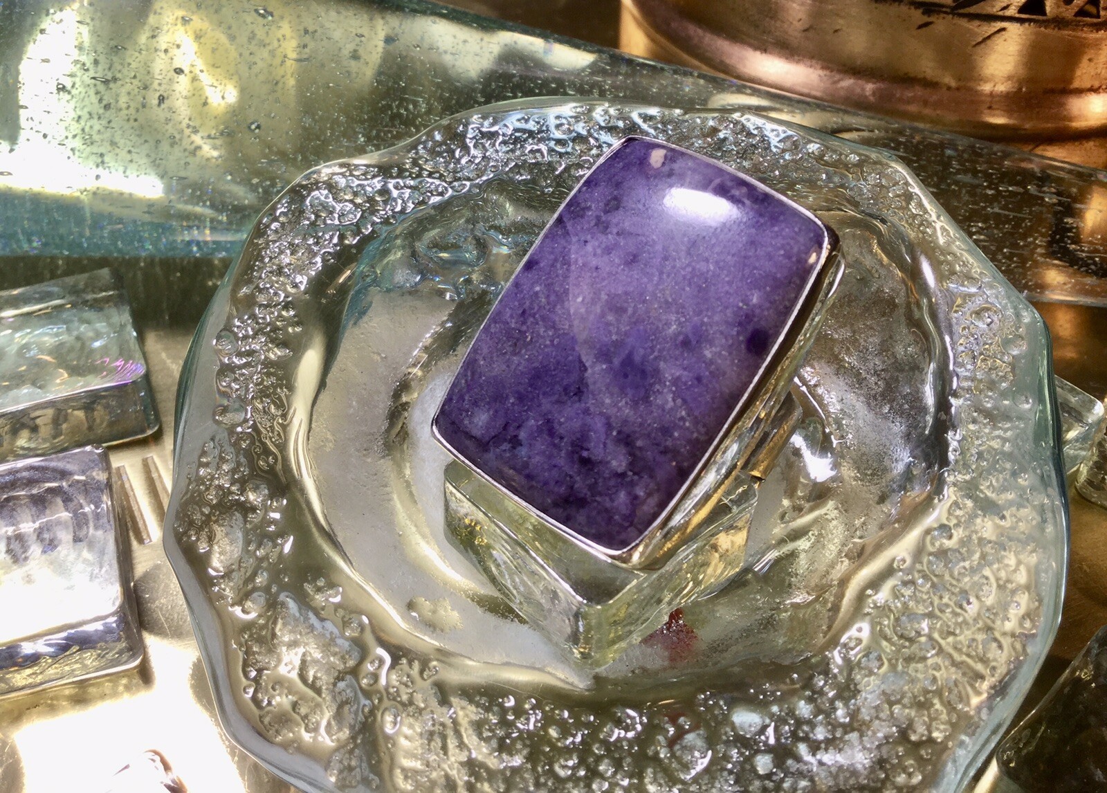 Genuine 925 Sterling Silver Large Sugalite Gemstone Adjustable Ring Size 9