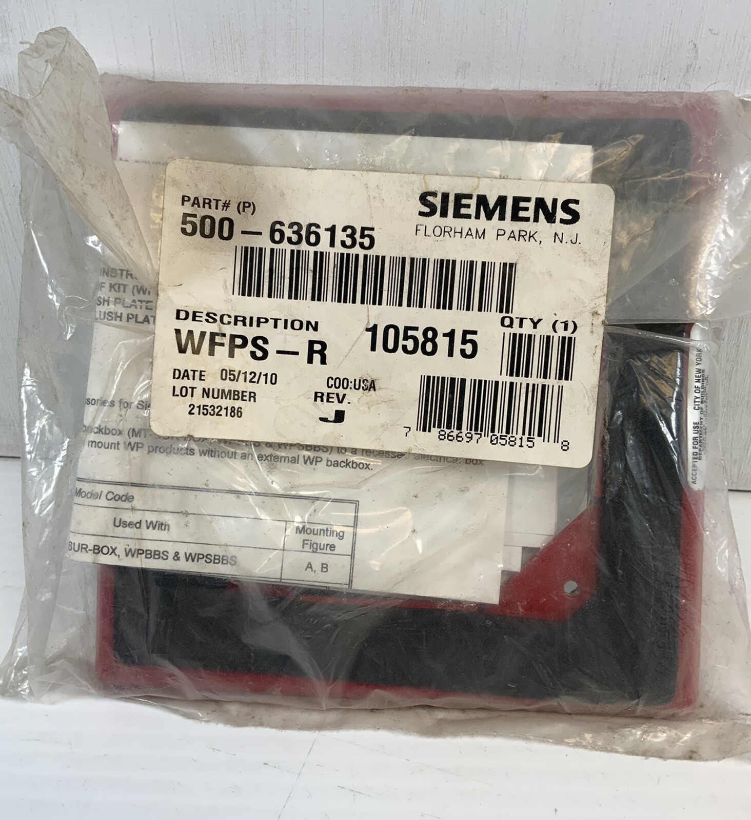 (NEW)  SEIMENS WFPS-R  500-636135 Red Fire Alarm Surface Mount Back Box Cover