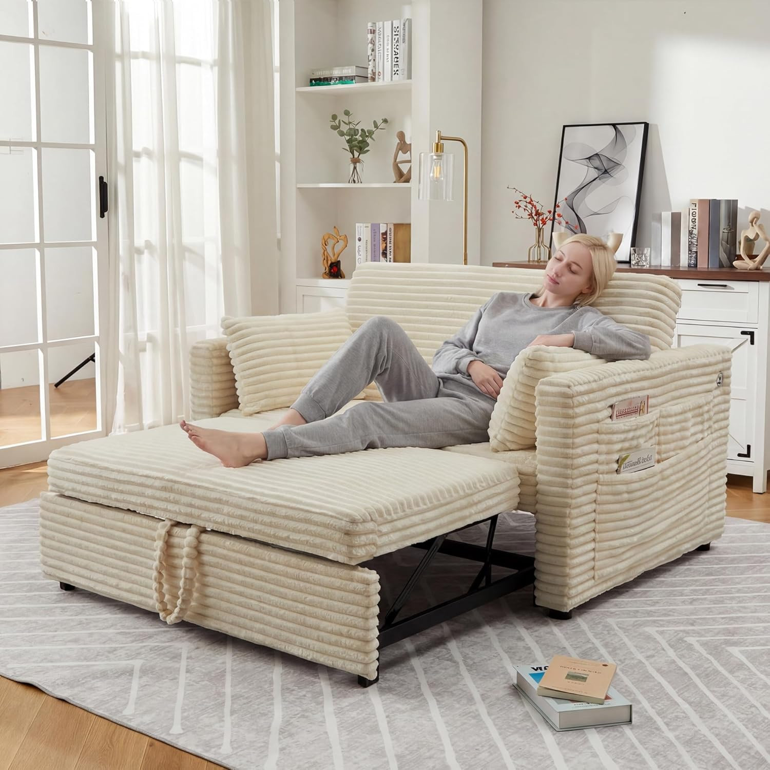 Loveseat Sleeper Sofa Bed with Charging Ports & Adjustable Backrest