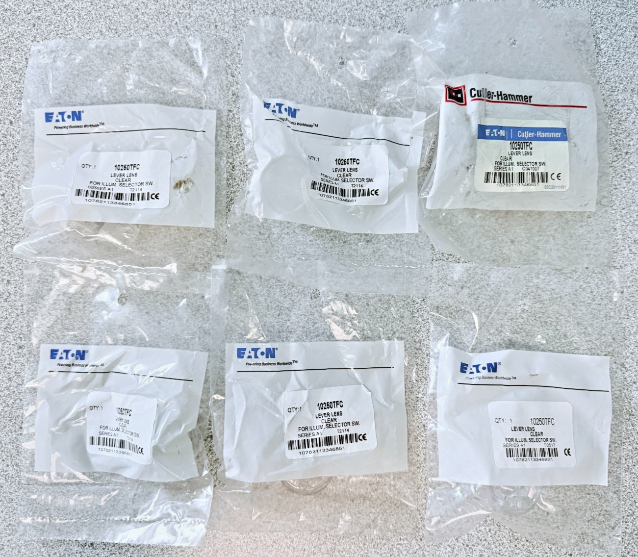 NEW LOT OF 6 EATON 10250TFC SELECTOR SWITCH OPERATOR LEVER, CLEAR, 30.5mm