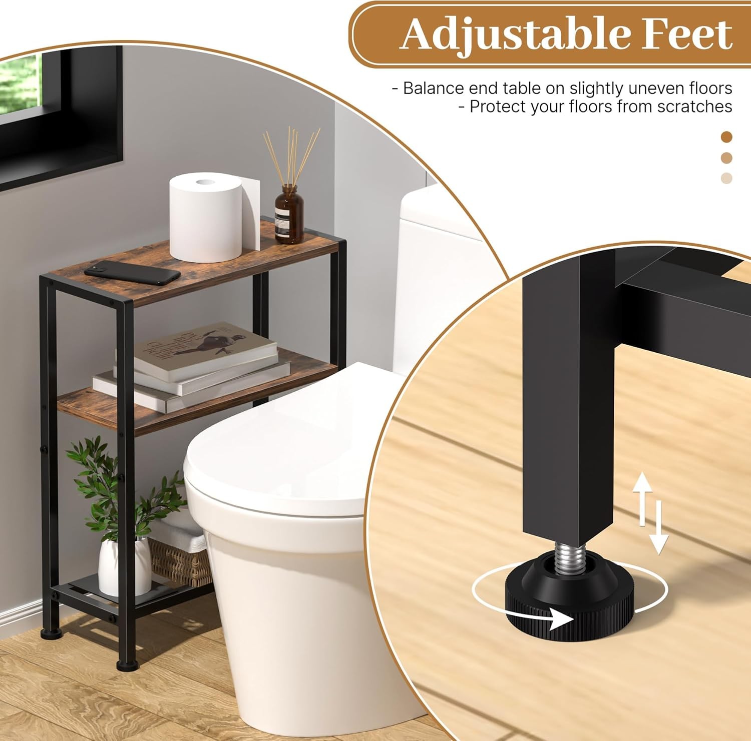 Narrow Side Table Small Space 2-Tier Small End Table W/ Shelf Holder Slim