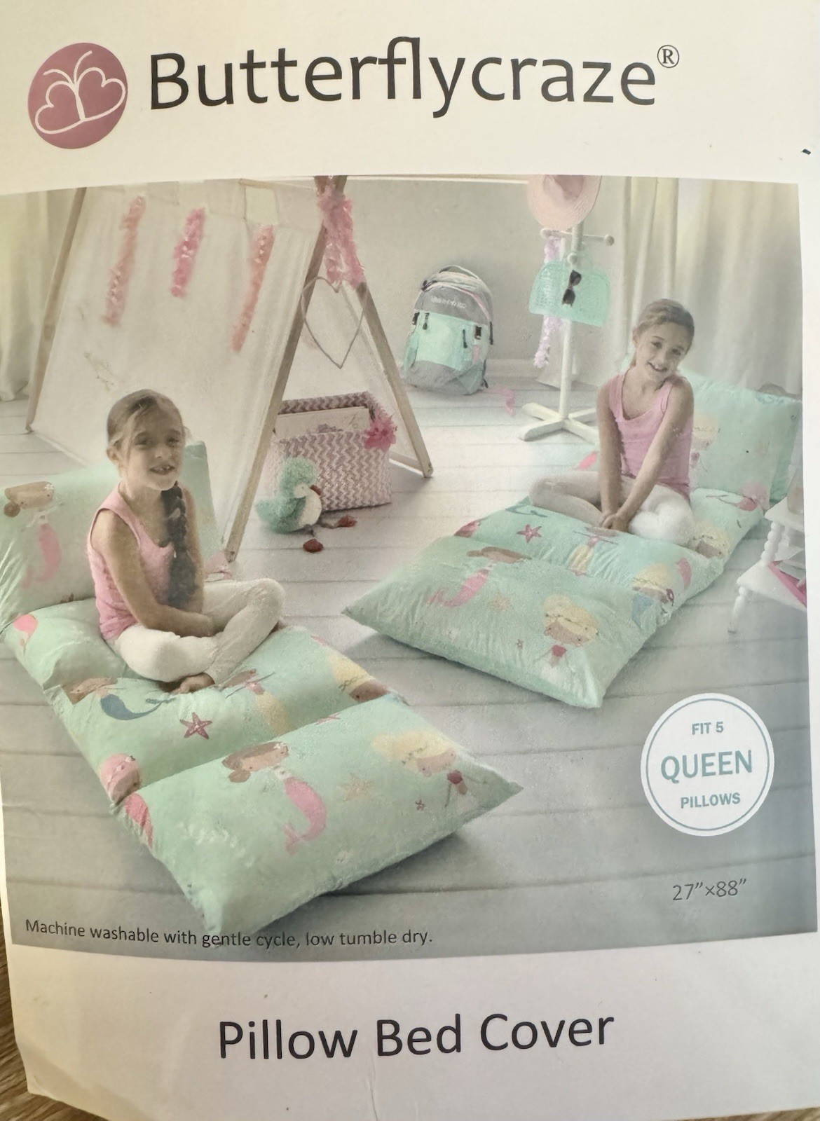 Butterflycraze Pillow Bed Cover Mermaids Fits 5 Queen Pillows Floor Lounger Bed
