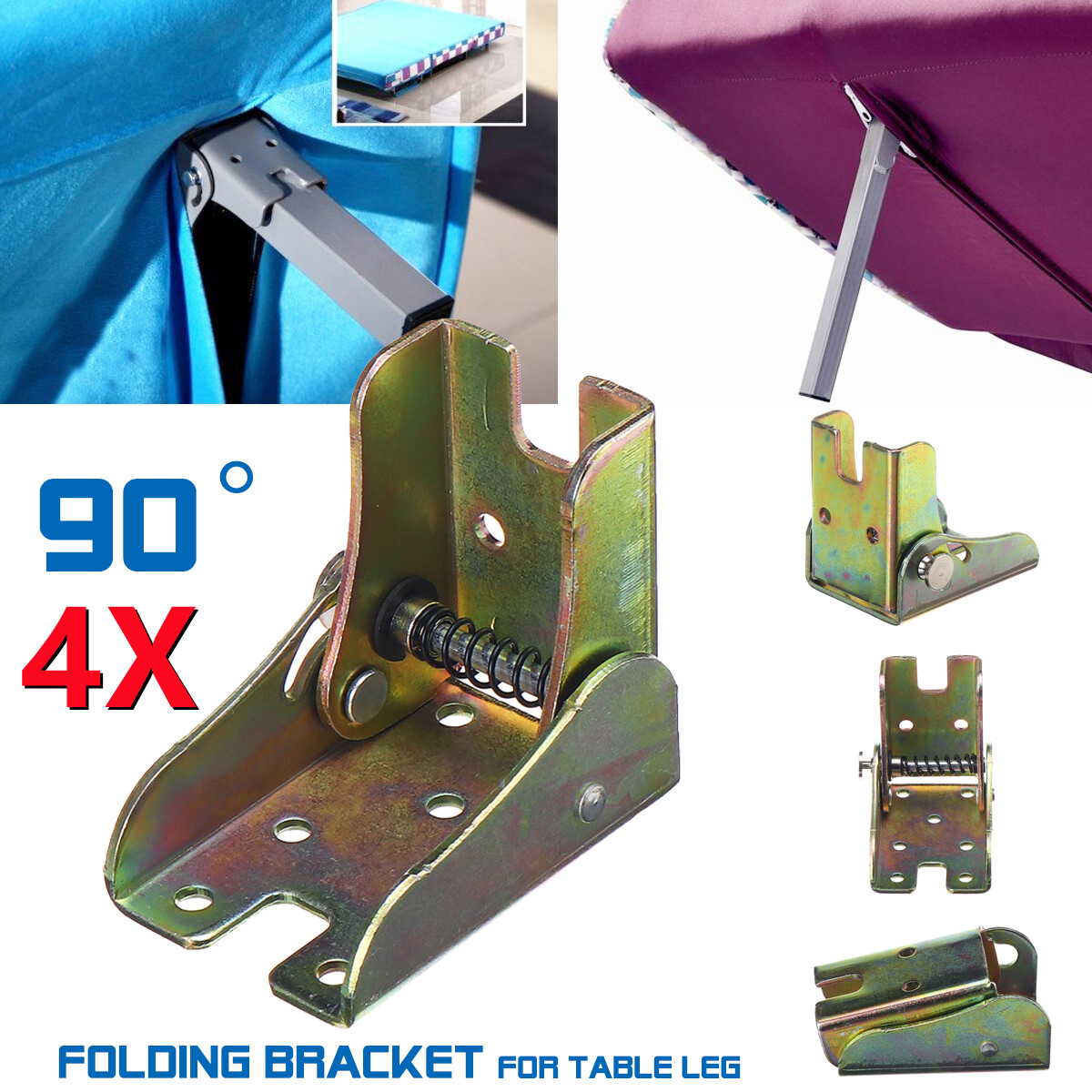 4x Folding Table Chair Leg Hinges 90 Degree Self-Locking Bracket Hinge Hardware