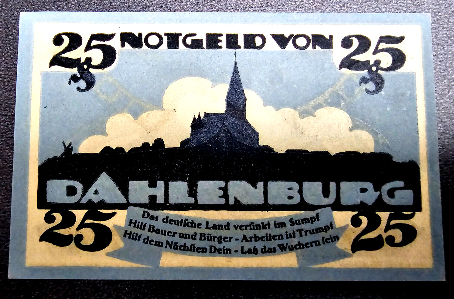 DAHLENBURG NOTGELD 25 PFENNIG 1920 EMERGENCY MONEY GERMANY BANKNOTE (33199)