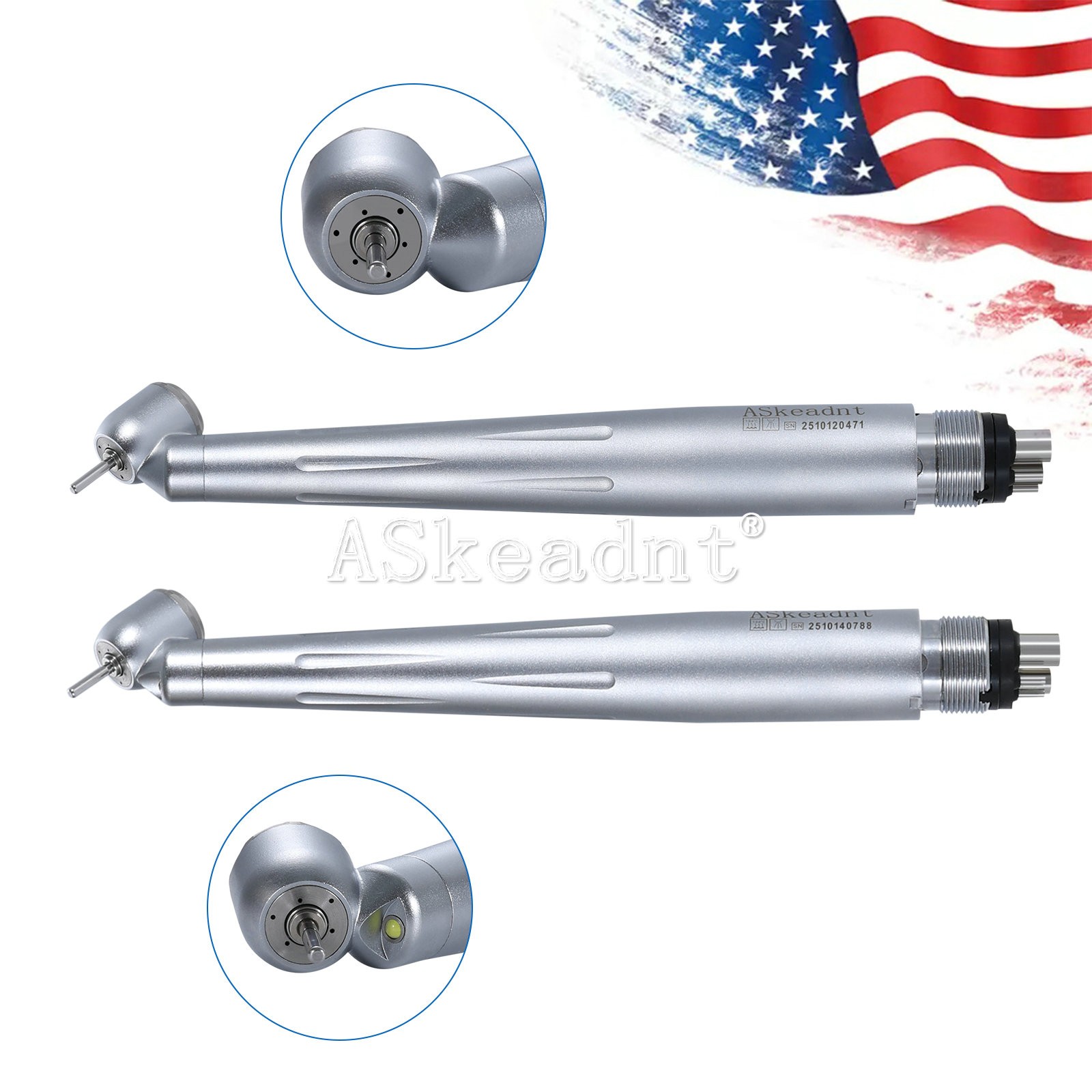 Dental 45 Degree LED/Non LED High Speed Surigcal Handpiece Push Button 4 Hole dt