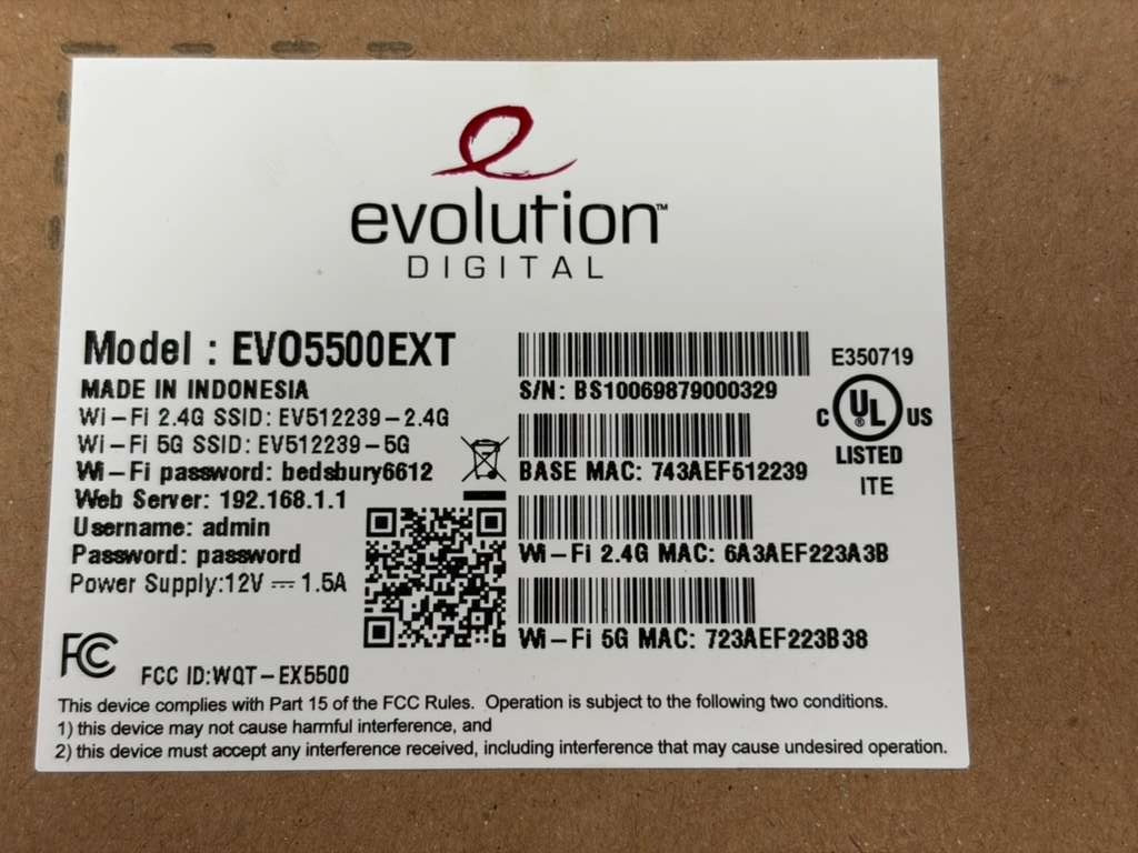 Evolution Digital EVO 5500 EXT  Wifi Extender, NEW SEALED  EVO5500EXT