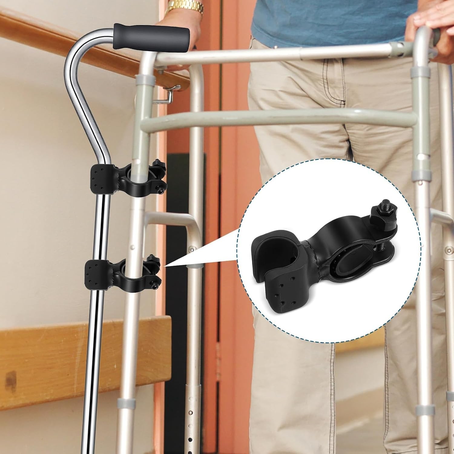 2 Pack Black Durable Walking Stick Holders, Cane Holder, Wheelchair