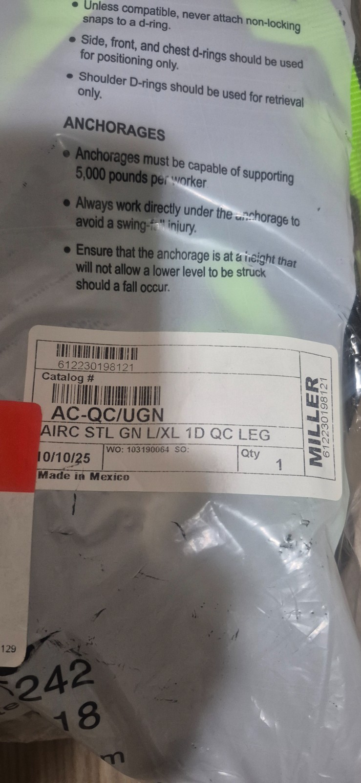 Miller AC-QC/UGN AirCore Full Body Harness - Green