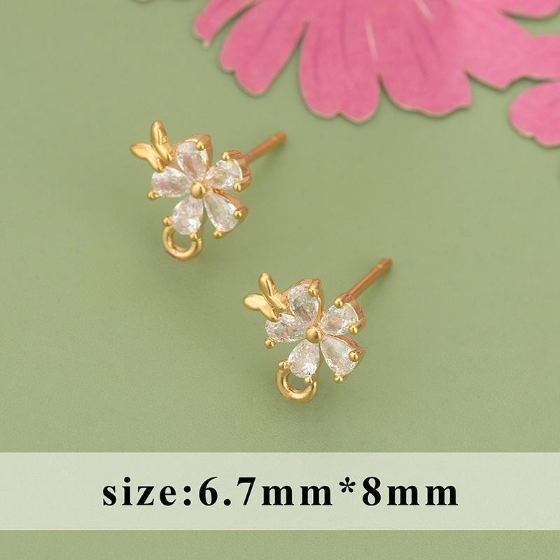 1Pair Gold Plated Cubic Zirconia Flower Butterfly Stud Earrings Component GCR509
