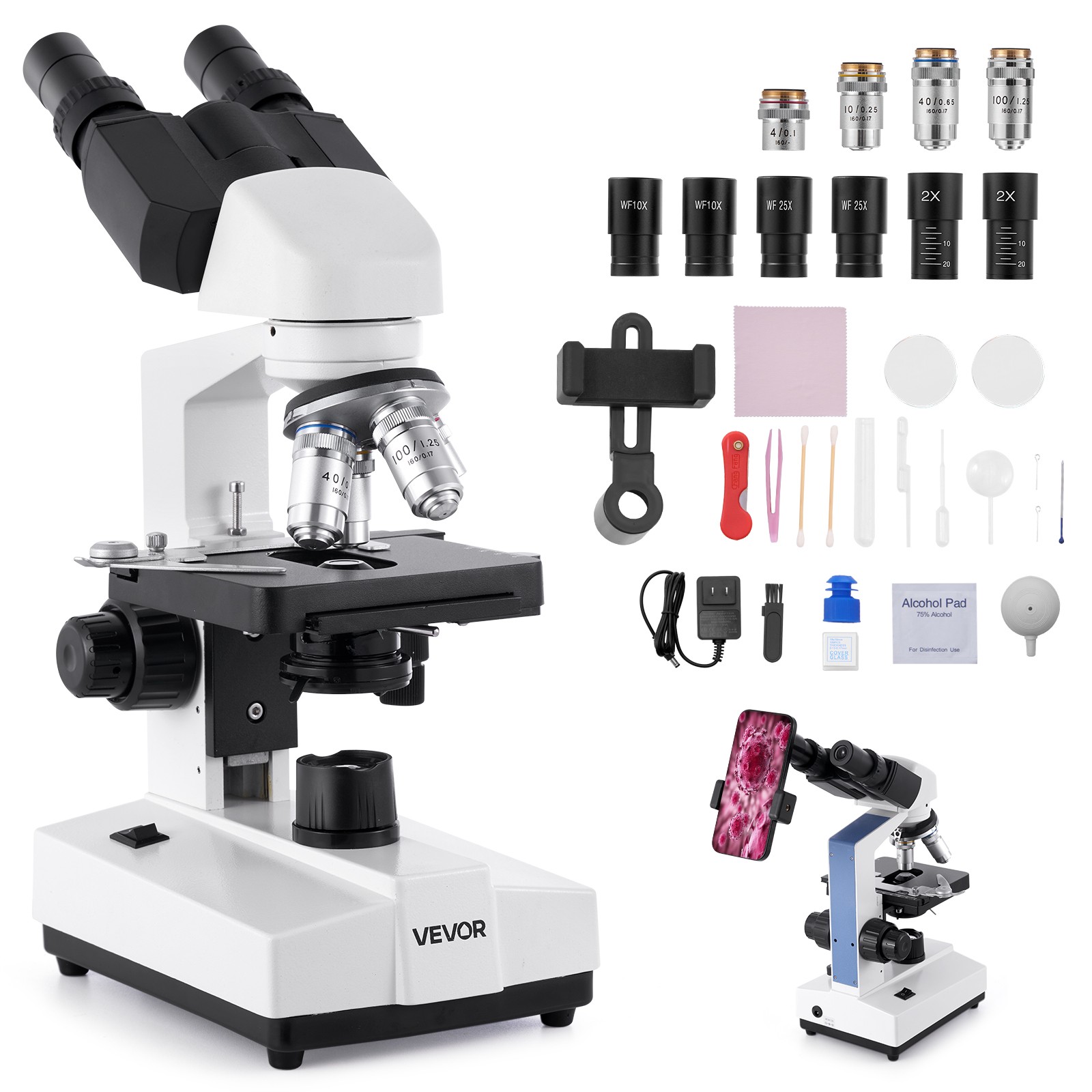 Uimoso Binocular Compound Microscope Kit 40-5000X Dual Stage Two Eyepiece Sets