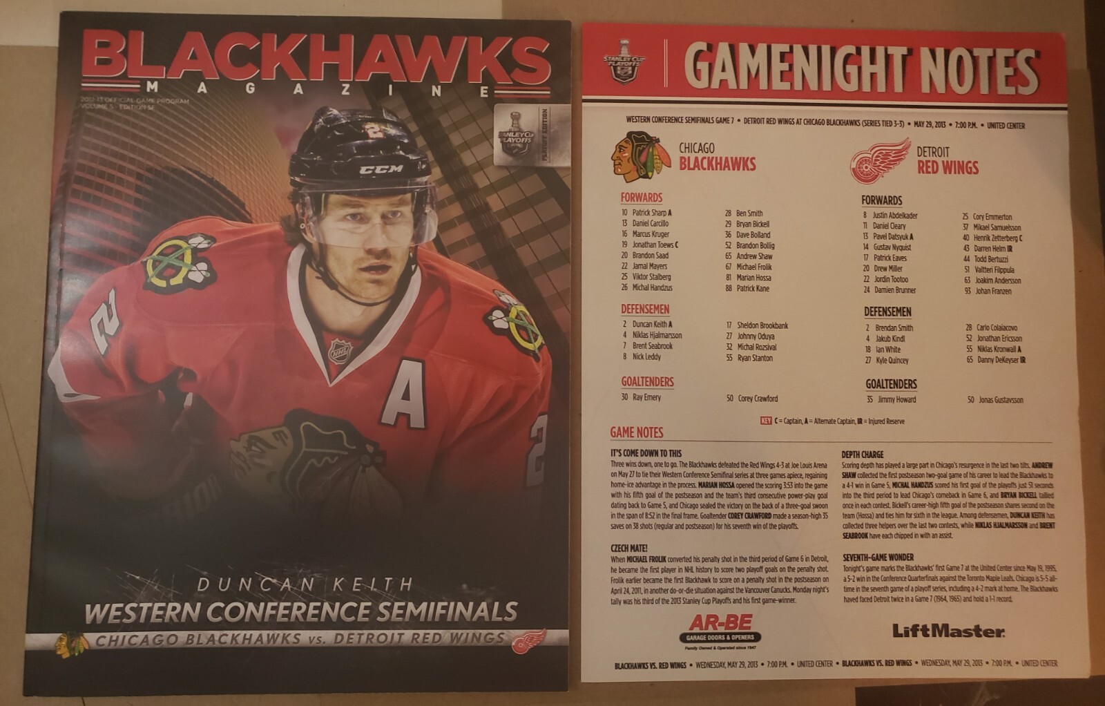 2013 Chicago Blackhawks vs Detroit Red Wings NHL Playoffs GM 7 Program Keith