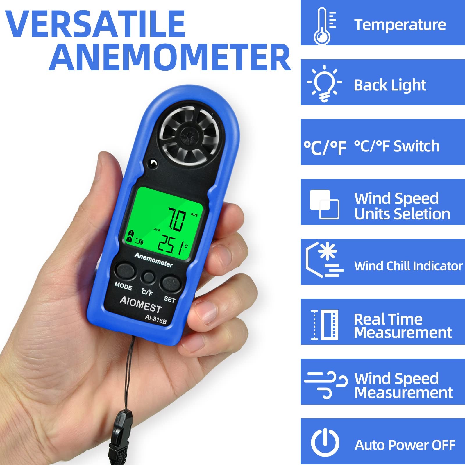 Digital Anemometer, Mini Wind Speed Meter Air Flow Gauge Measuring Wind Veloc...