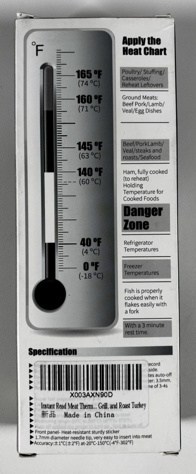 Black Digital Waterproof Instant Read Foldable Probe Meat Thermometer