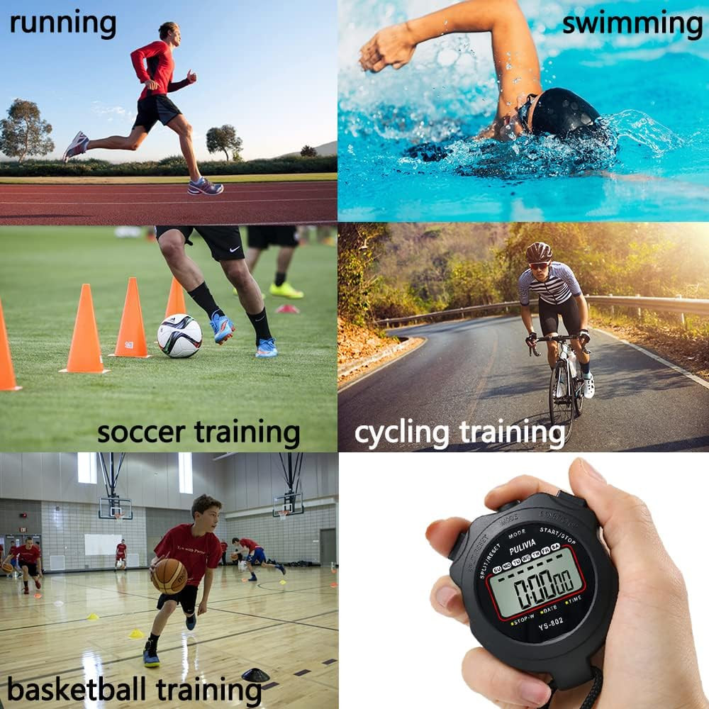Stopwatch Timer Lap Split Digital Stopwatch with Clock Calendar Alarm, Large Dis