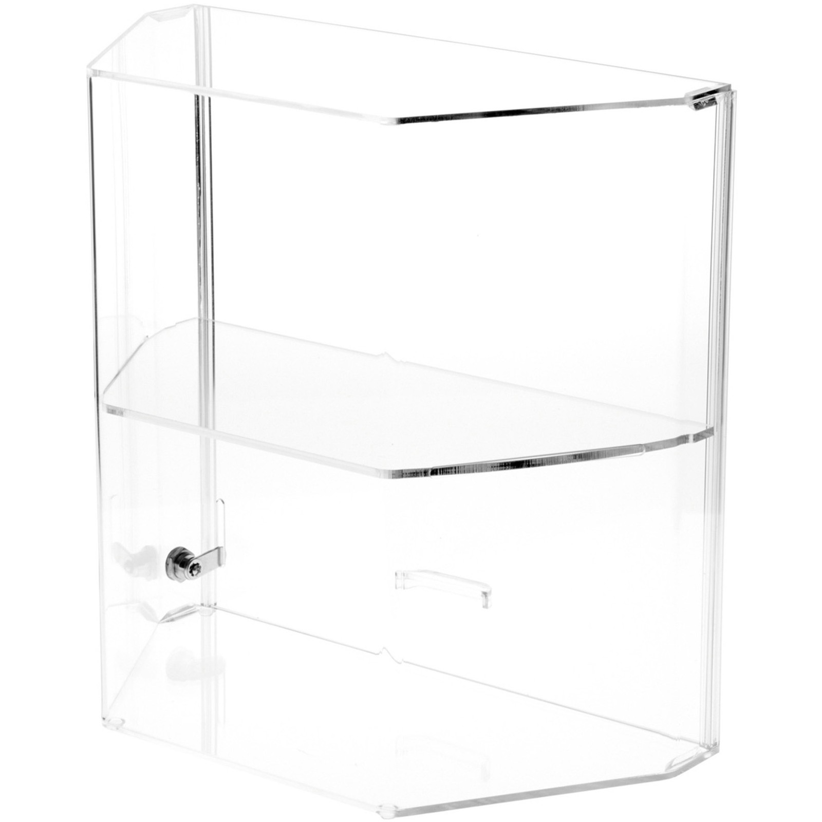 Plymor Acrylic Locking Case with Sliding Back, 1 Shelf, 16.5" x 16.5" x 8.5"