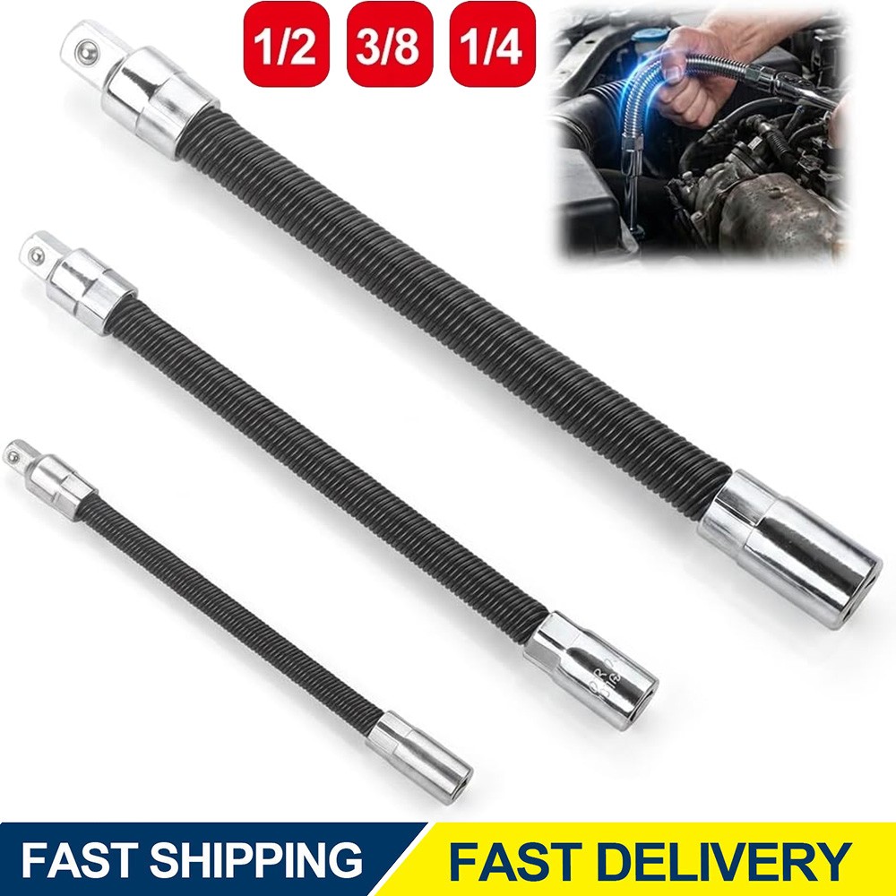 3-Piece Flexible Socket Extension Bar Set 1/2" 1/4" 3/8" Shaft Drive 10" 8" 6"