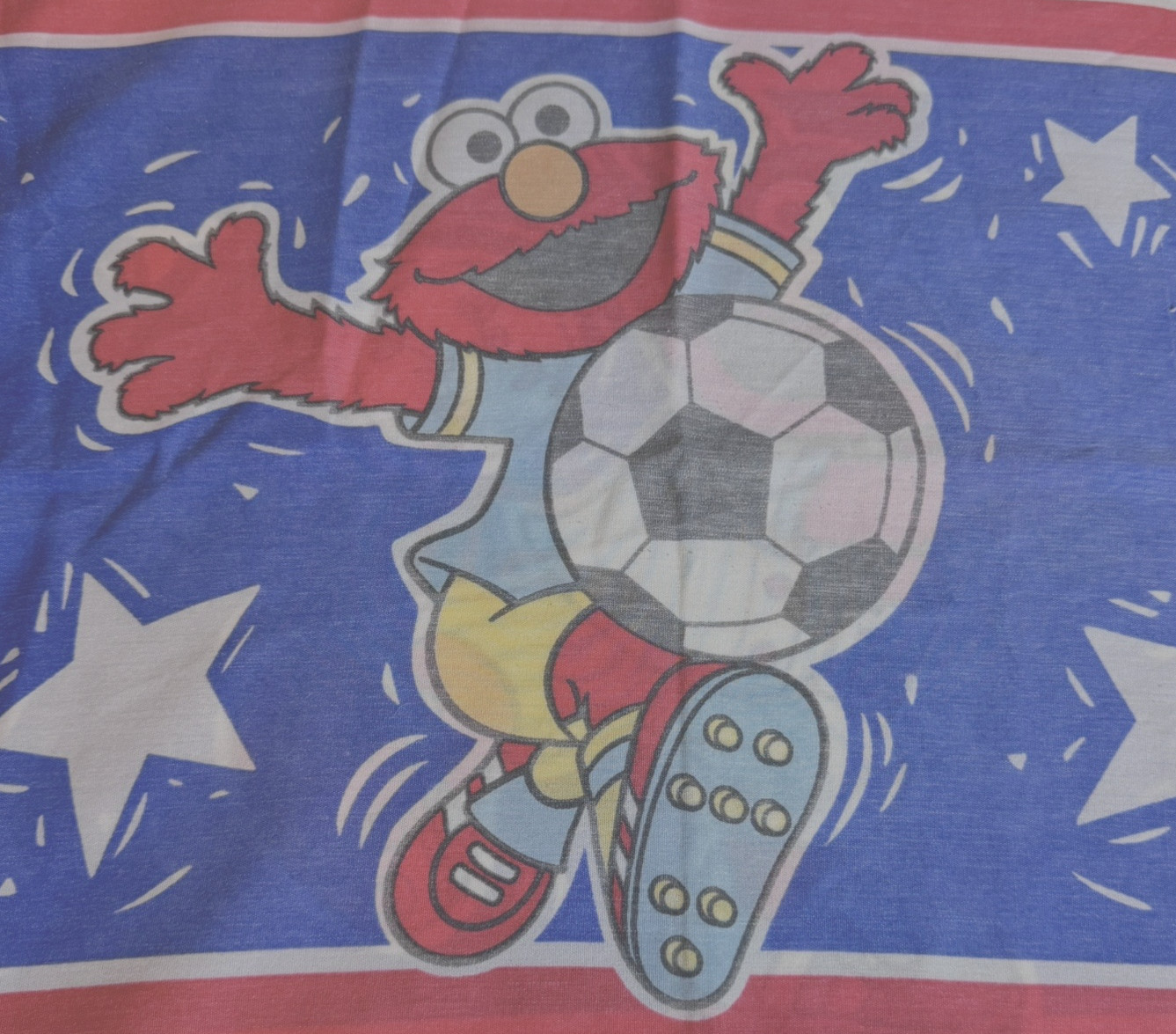Vtg Sesame Street Elmo Sports Reversible Pillowcase Soccer Baseball Henson 90s