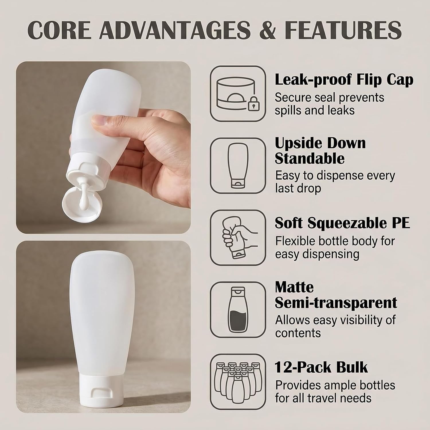 6pcs 150ml/5oz Clear Plastic Cosmetic Pressable Tubes Empty Squeeze Bottles with