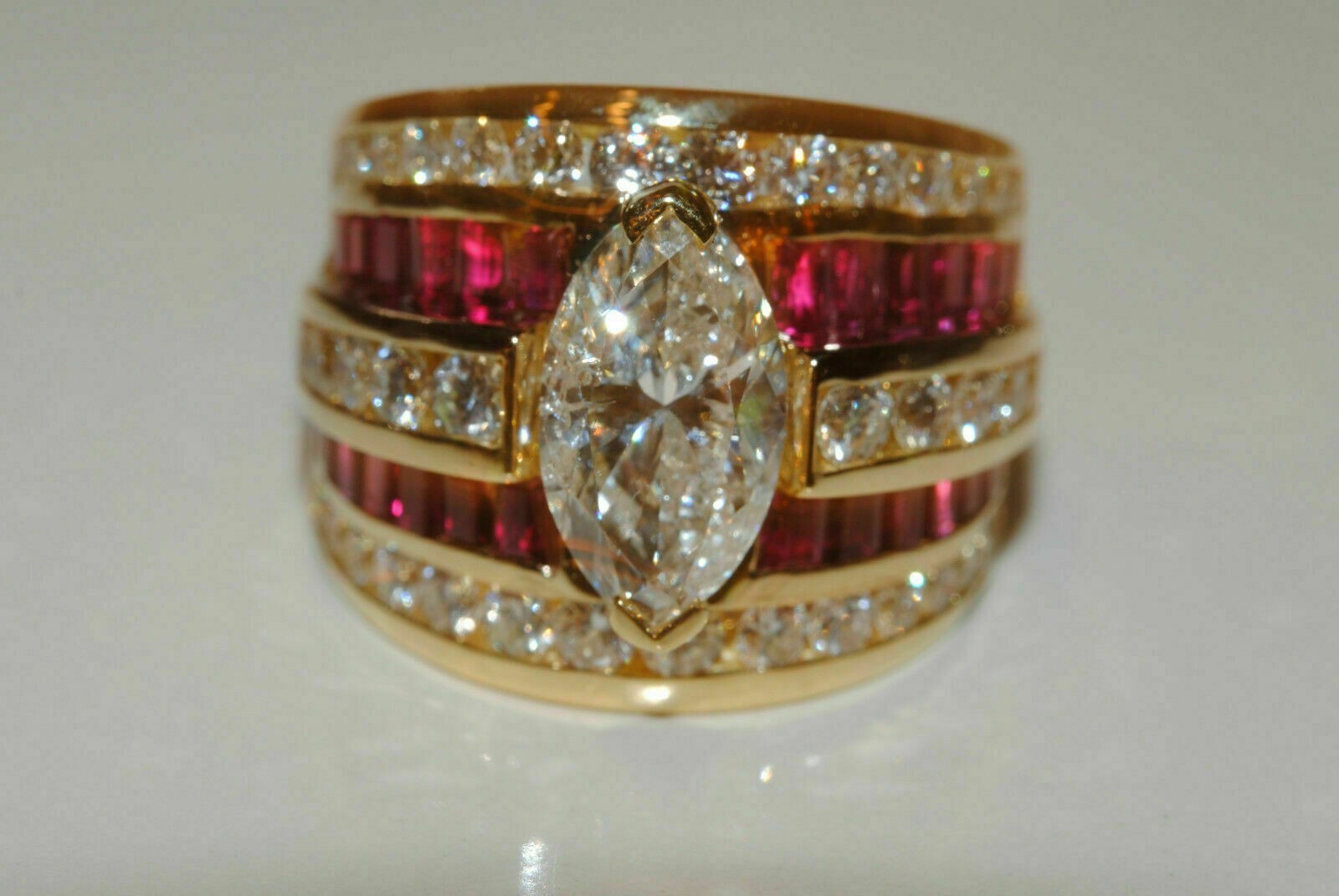 4 Ct Marquise Lab Created Diamond & Ruby Engagement Ring 14k Yellow Gold Plated