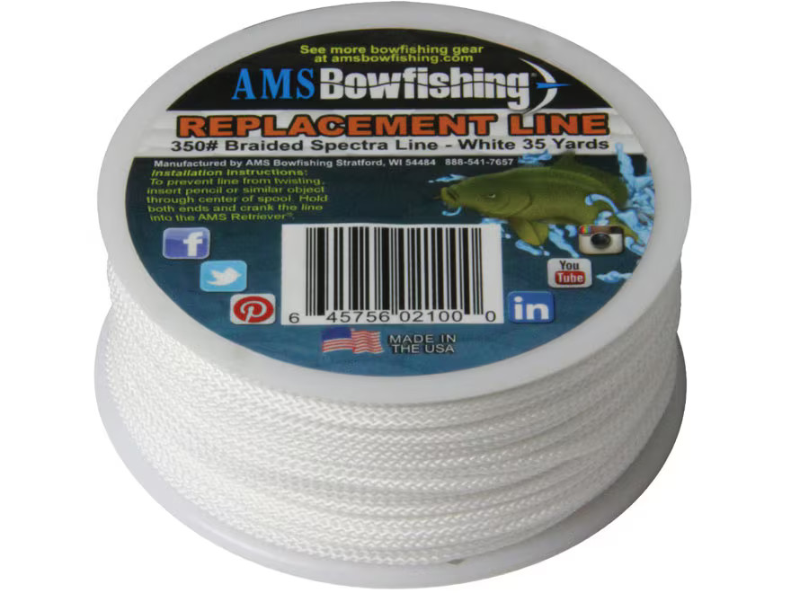 AMS Braided Spectra Bowfishing Line 350 lb 35 Yard Spool White