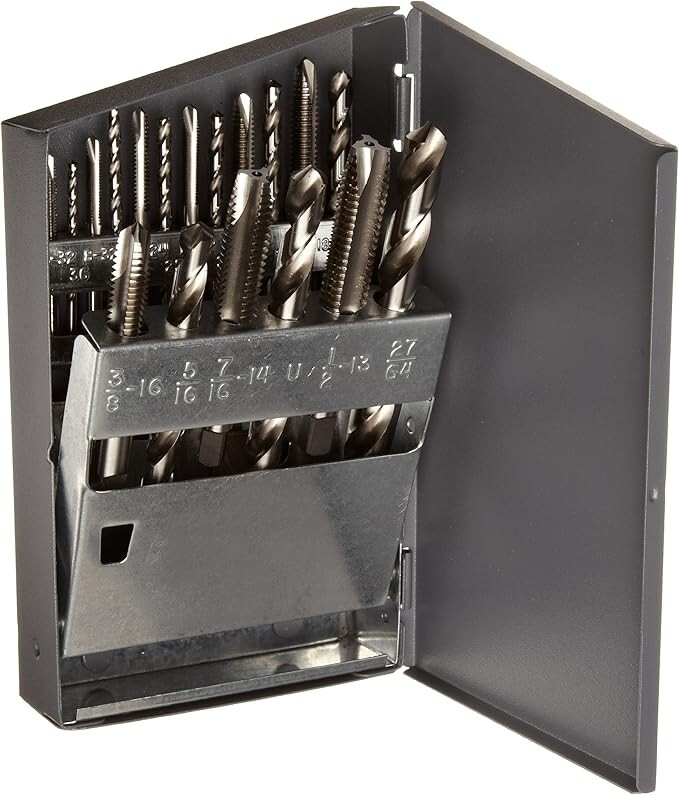 Chicago Latrobe 18pc Spiral Tap & Drill Set NC 6-32 to 1/2-13 Jobber Made in USA