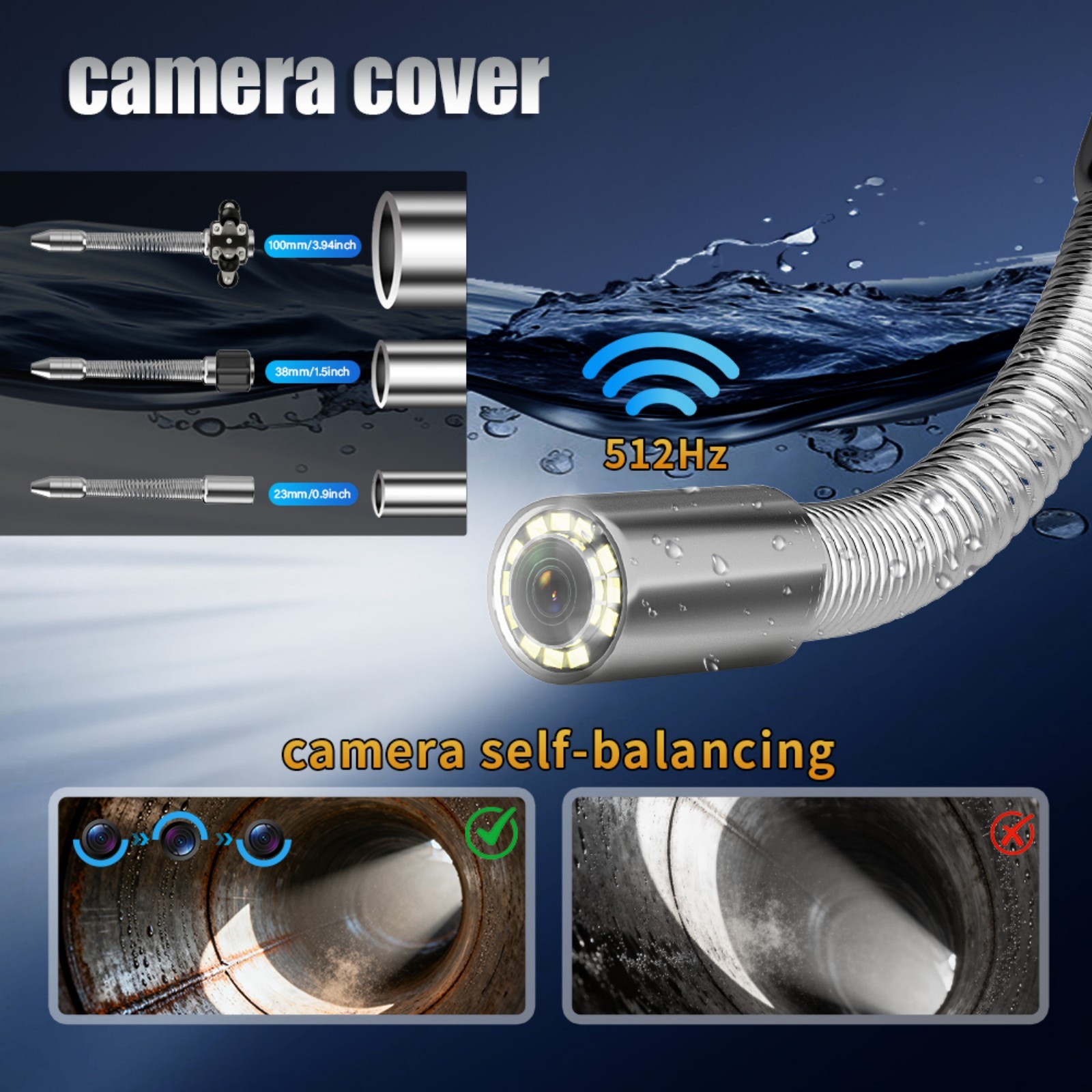 9" IPS DVR Pipe Inspection Camera 7mm Diameter IP68 Pipeline Video Endoscope