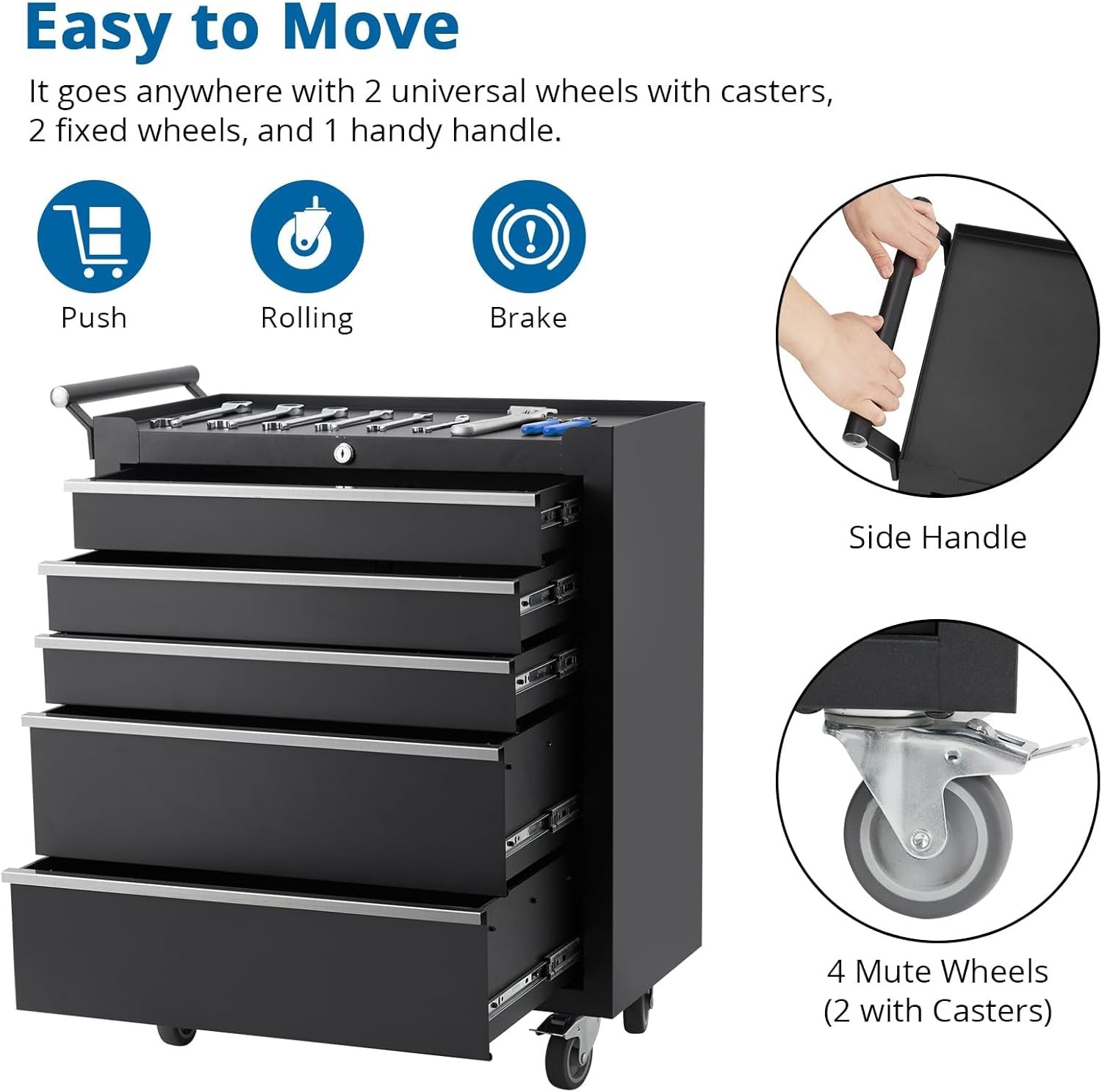5-Drawer Rolling Tool Chest Tool Box with Wheels Tool Cart Mechanic Tool Cabinet
