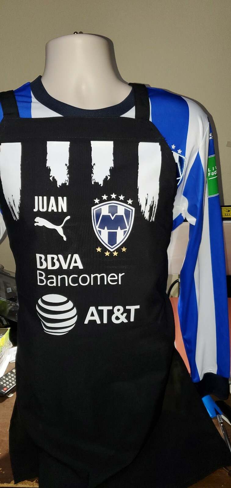 MANDIL GENERICO RAYADOS DE MONTERREY NEGRO PERSONALIZADO NOMBRE GRATIS! 10⭐