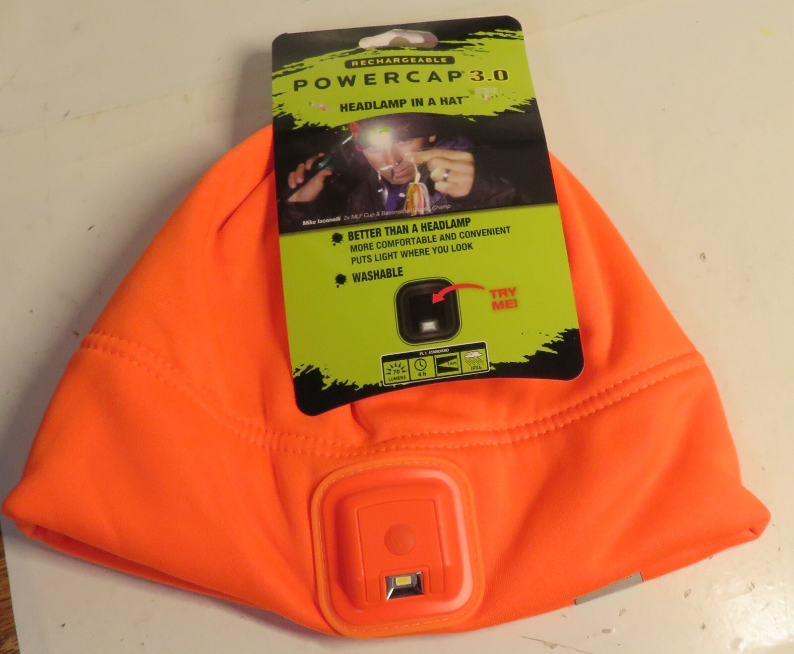 RARE Powercap 3.0 Headlamp In A Hat Rechargeable 750 Lumens Bright Orange Unchar