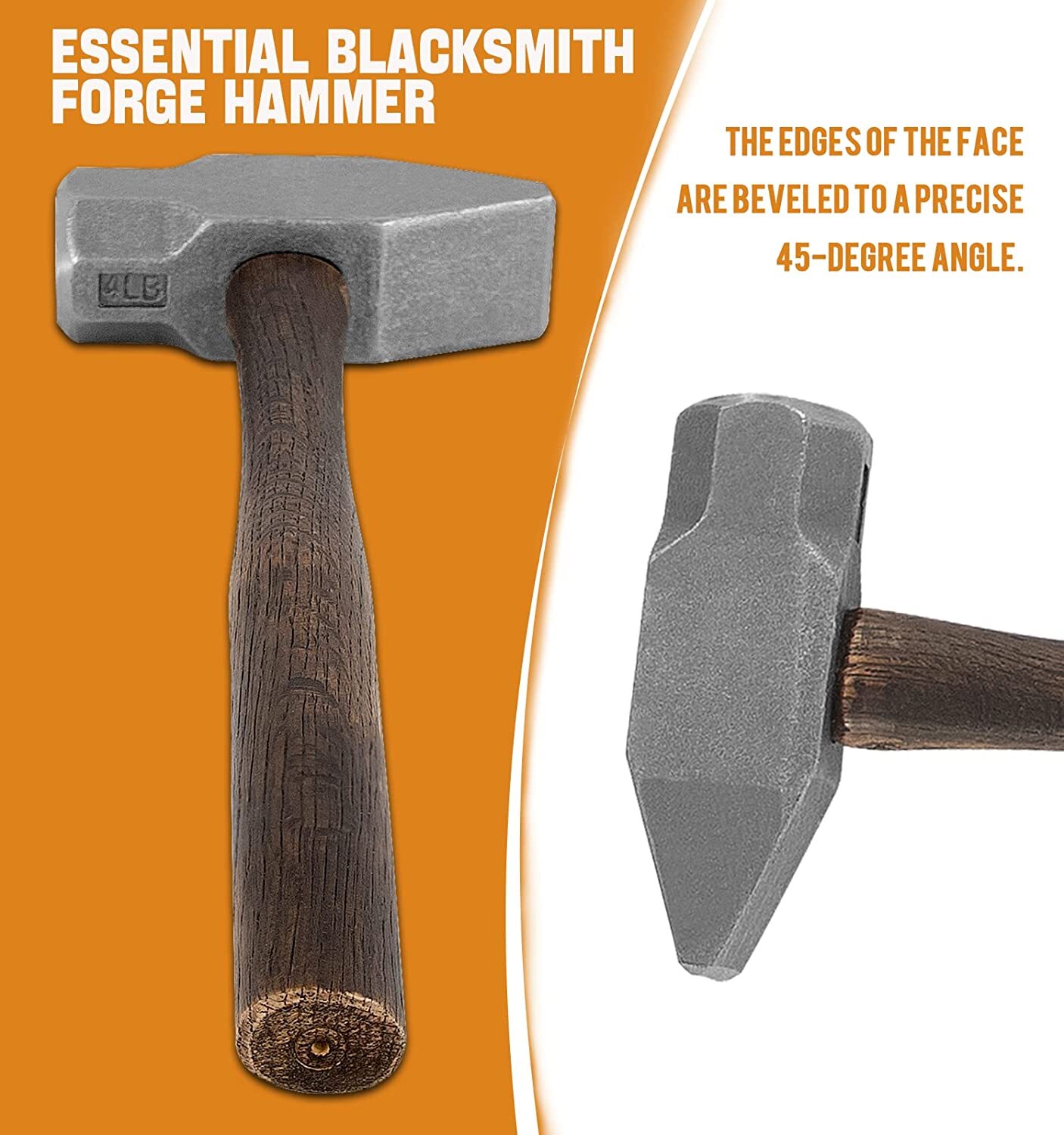 Blacksmith 4LB Forge Hammer for Farrier Knife Making Handmade Forging Tool USA